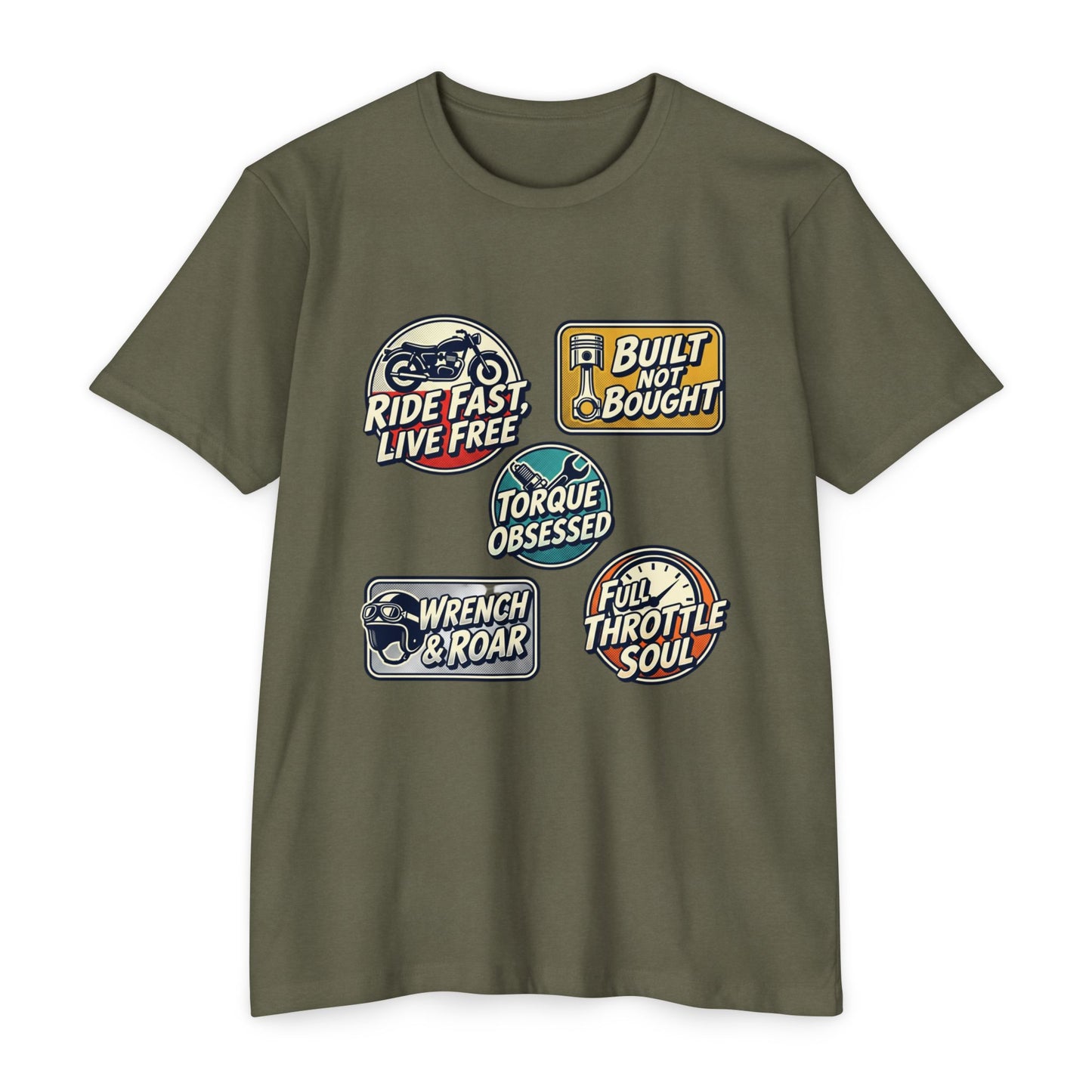 Built Not Bought Vintage Motorcycle Badge T-Shirt