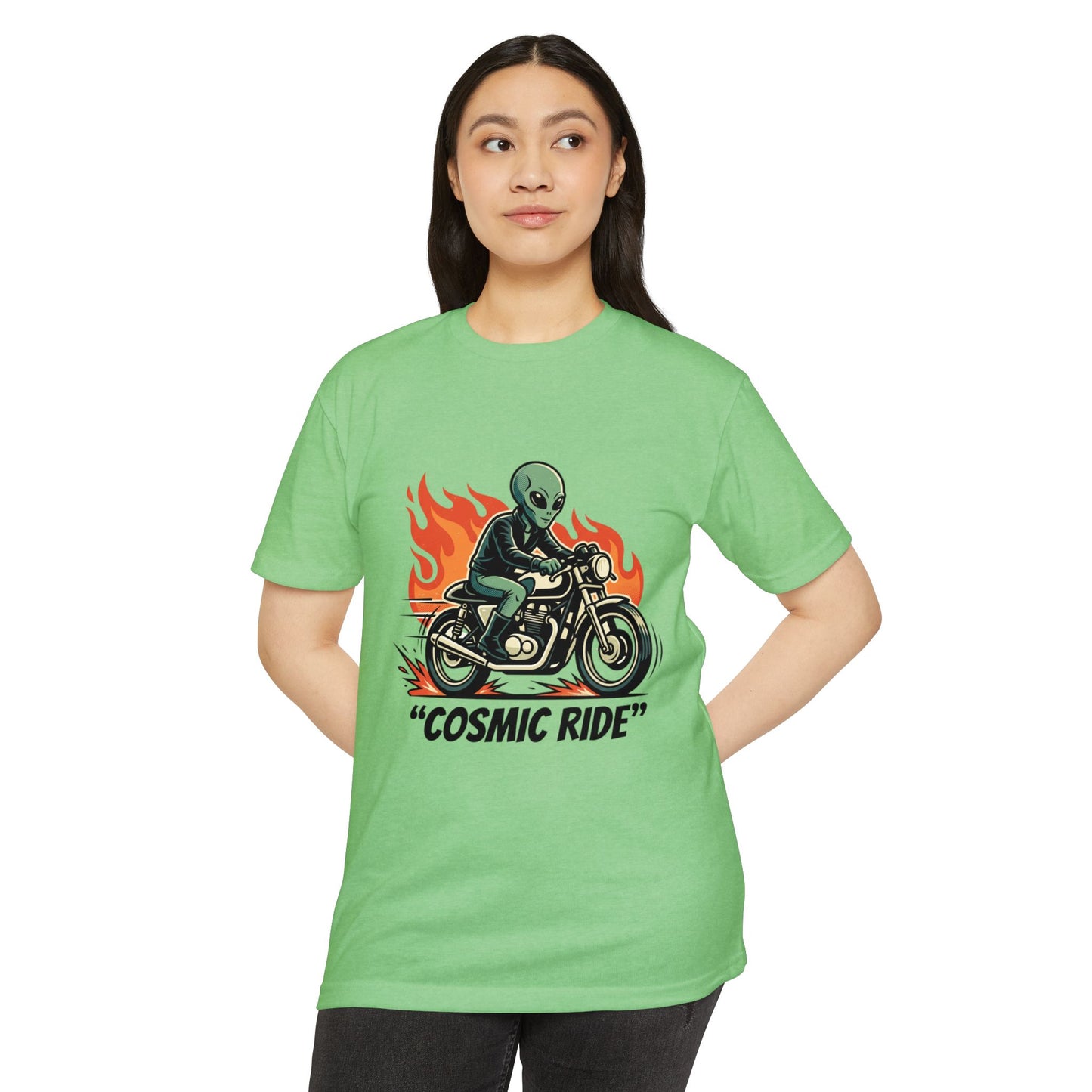 Cosmic Ride Alien Motorcycle T‑Shirt — Retro Biker Tee