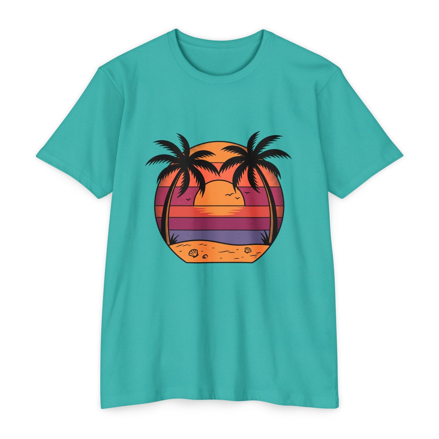 Sunset Palm Beach T-Shirt — Retro Tropical Sunset Graphic