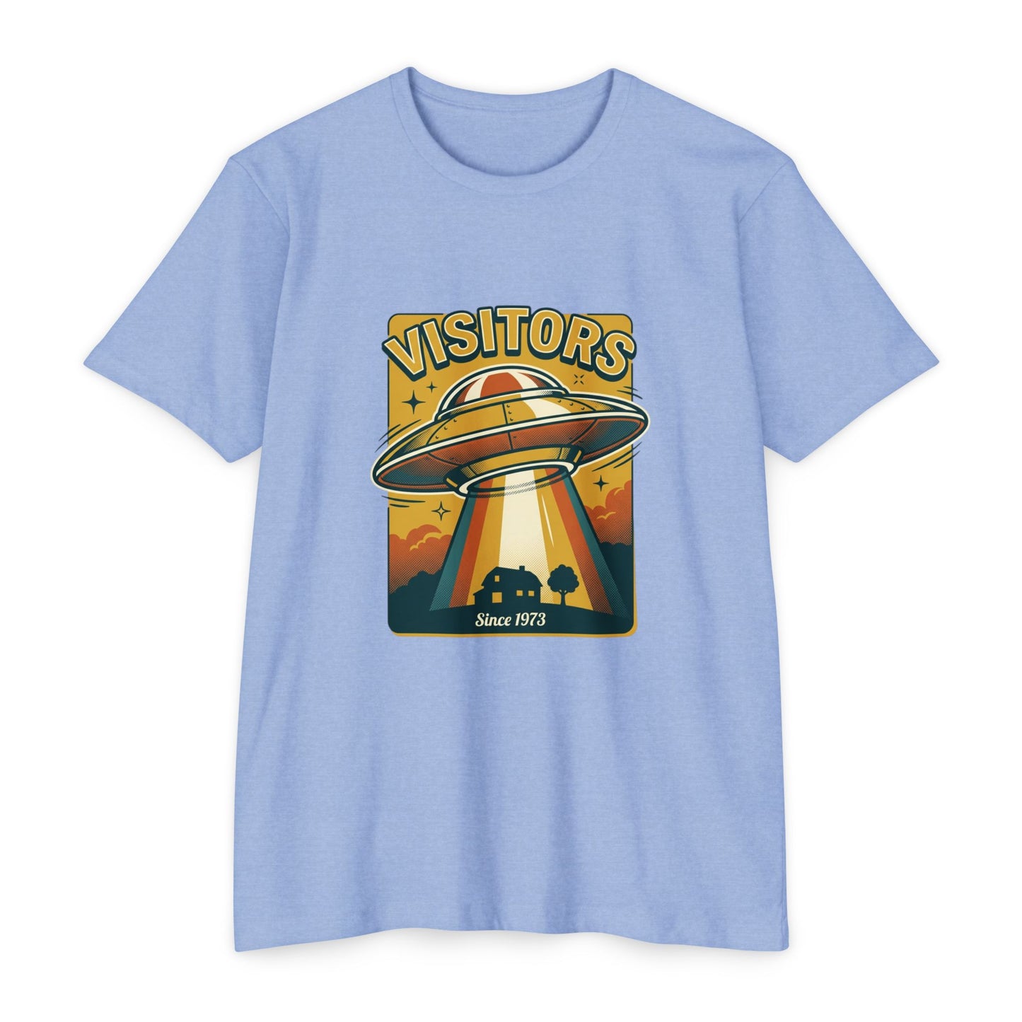 Visitors UFO Graphic T-Shirt — Retro Alien Abduction Design