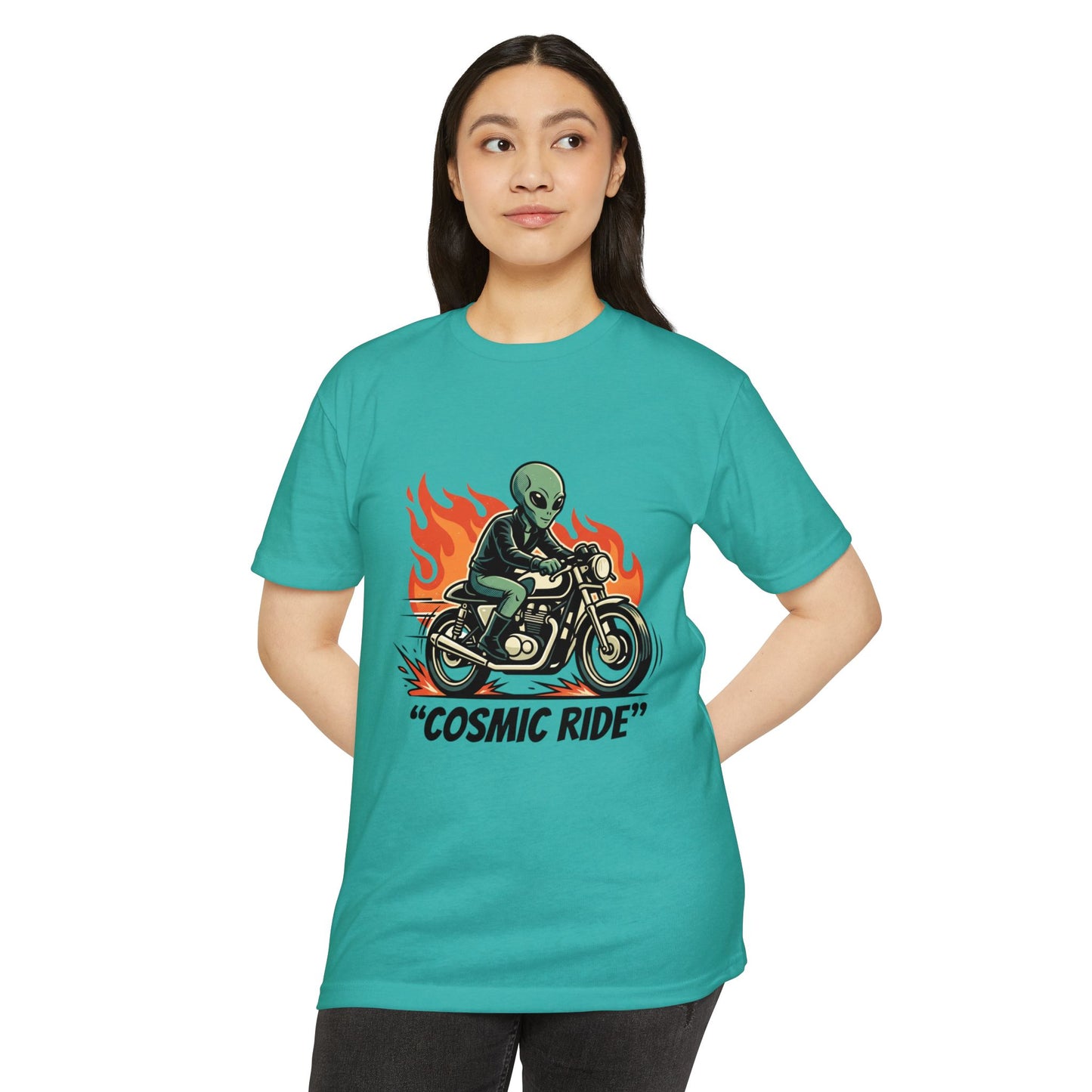 Cosmic Ride Alien Motorcycle T‑Shirt — Retro Biker Tee