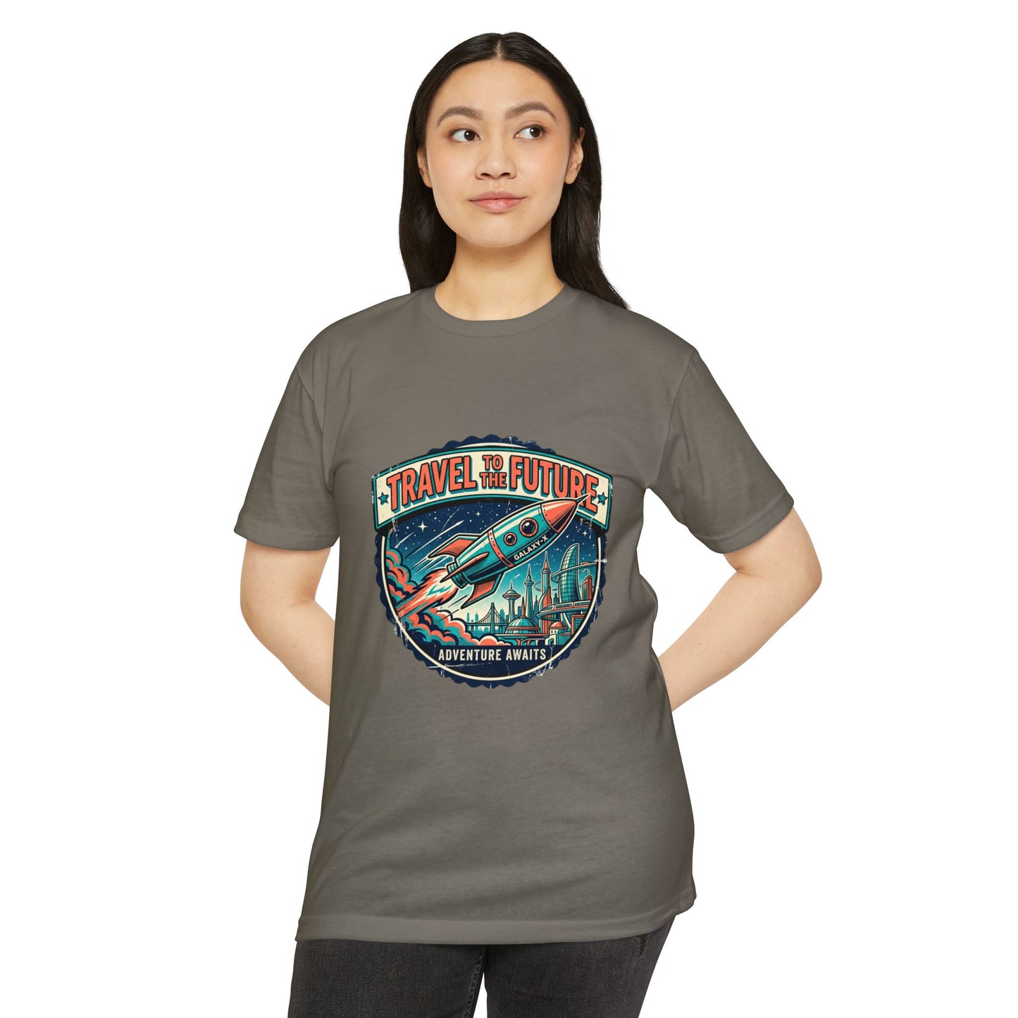 Travel the Future Rocket T-Shirt — Adventure Awaits Vintage Space Tee