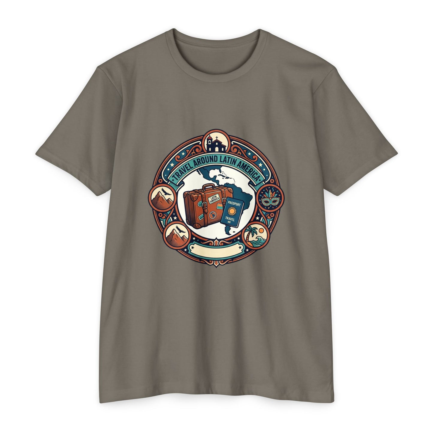 Travel Around Latin America T-Shirt — Vintage Suitcase & Adventure Badge