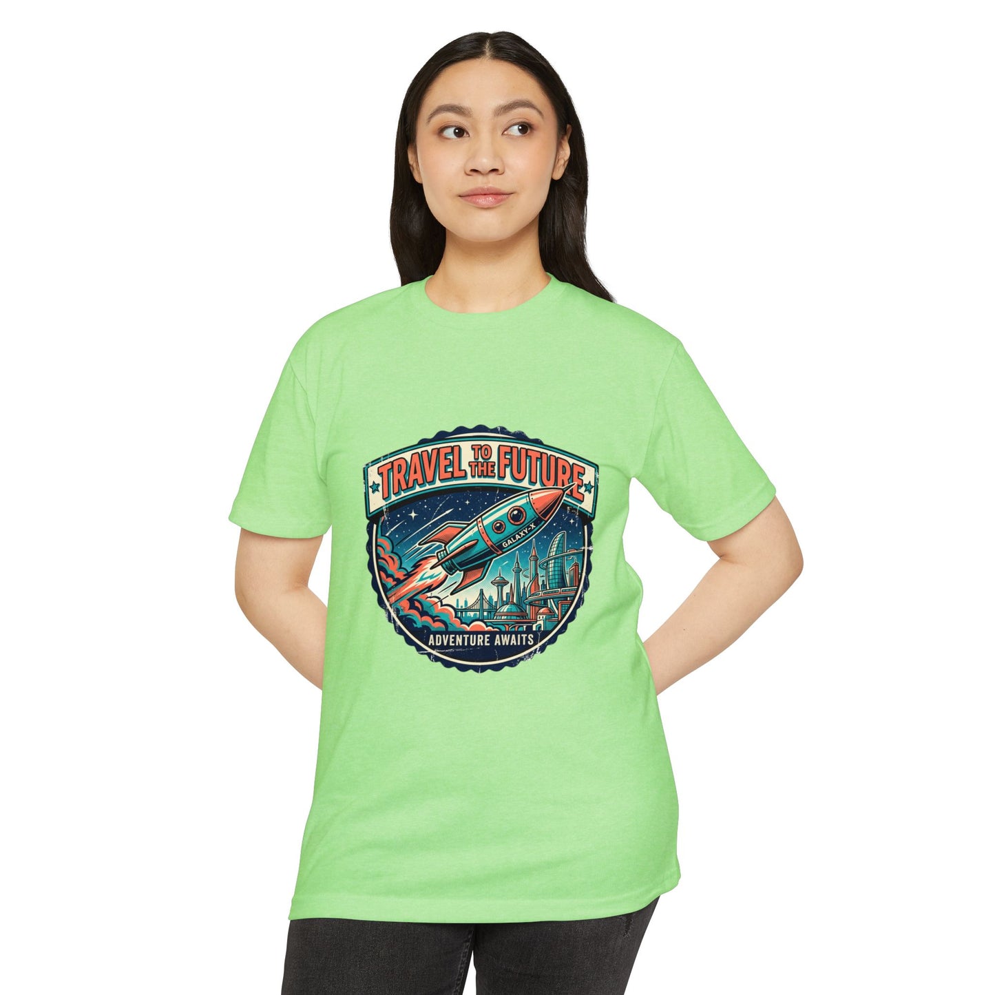 Travel the Future Rocket T-Shirt — Adventure Awaits Vintage Space Tee