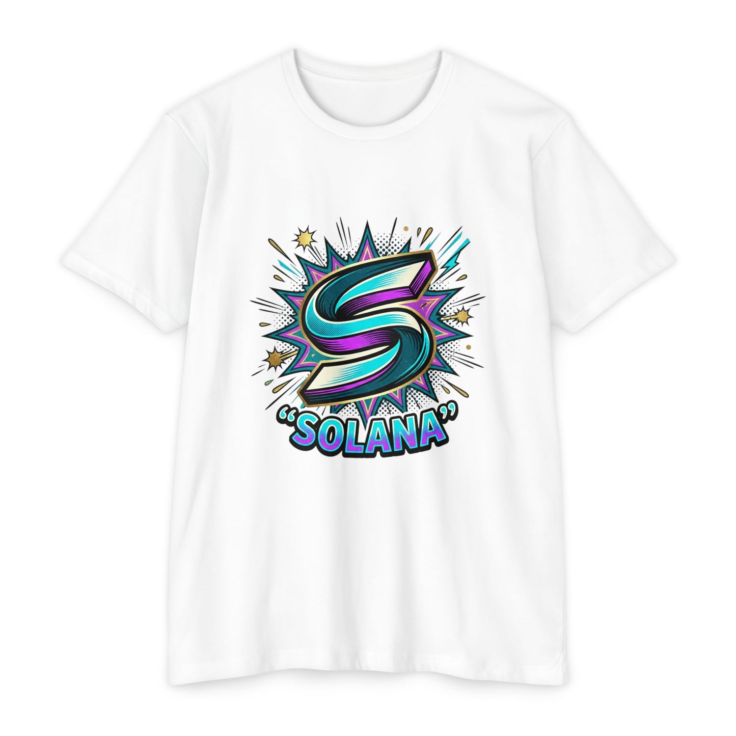 Camiseta com o logotipo Solana Comic — Camiseta Cripto Retrô Gamer