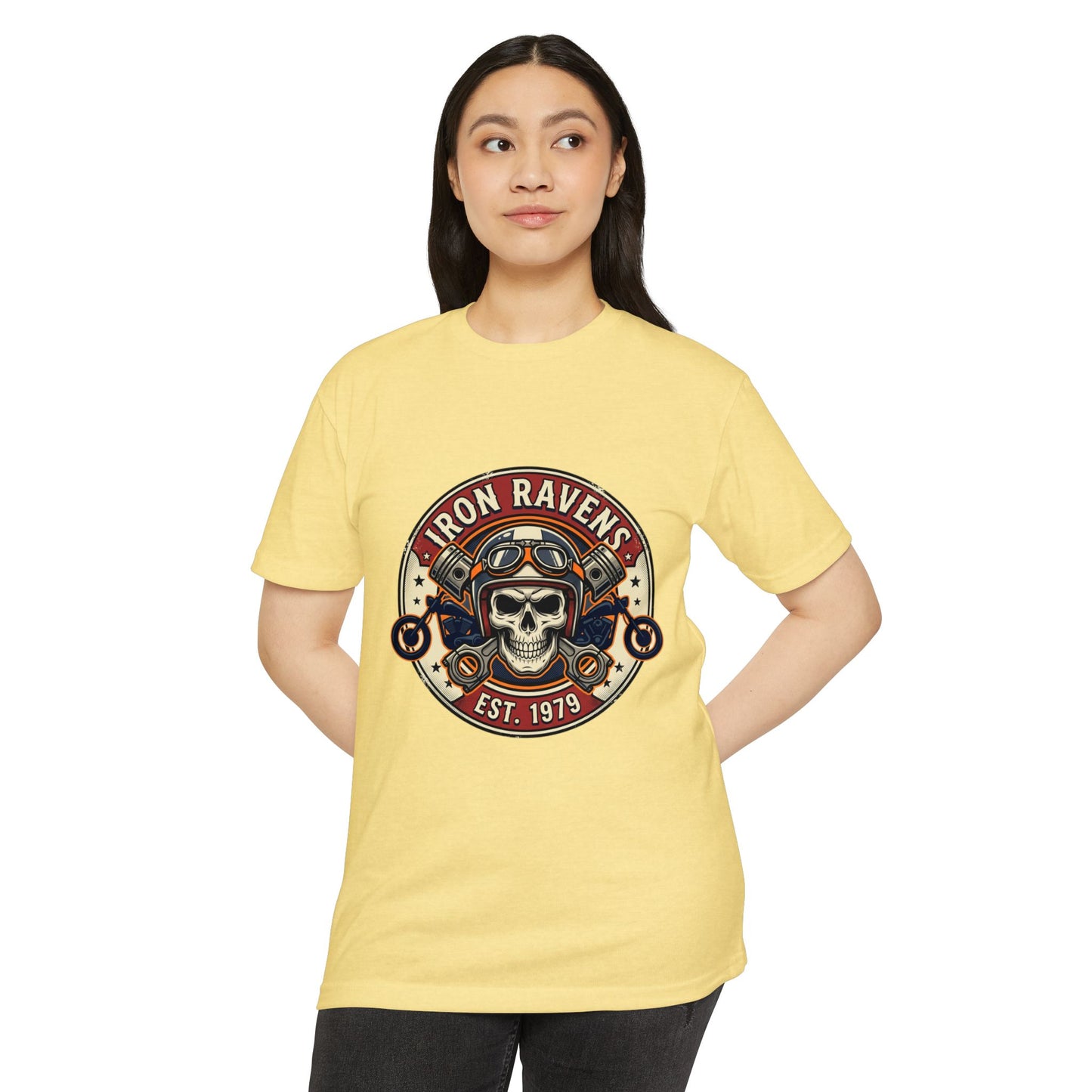 Iron Ravens Skull Motorcycle T-Shirt — Vintage Biker Graphic Tee (Est. 1979)