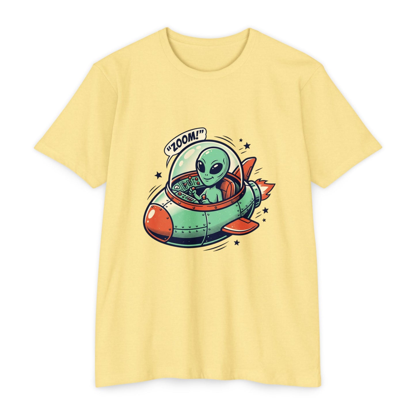 Alien Spaceship T-Shirt — Cute Green Alien Rocket 'Zoom!' Tee