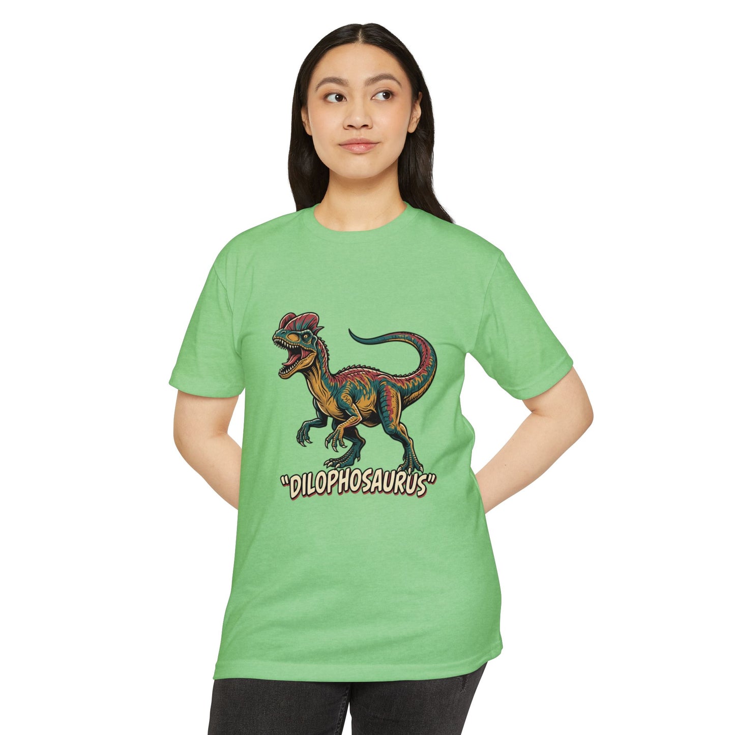 Dilophosaurus Dino T-Shirt — Retro Colorful Dinosaur Graphic Tee
