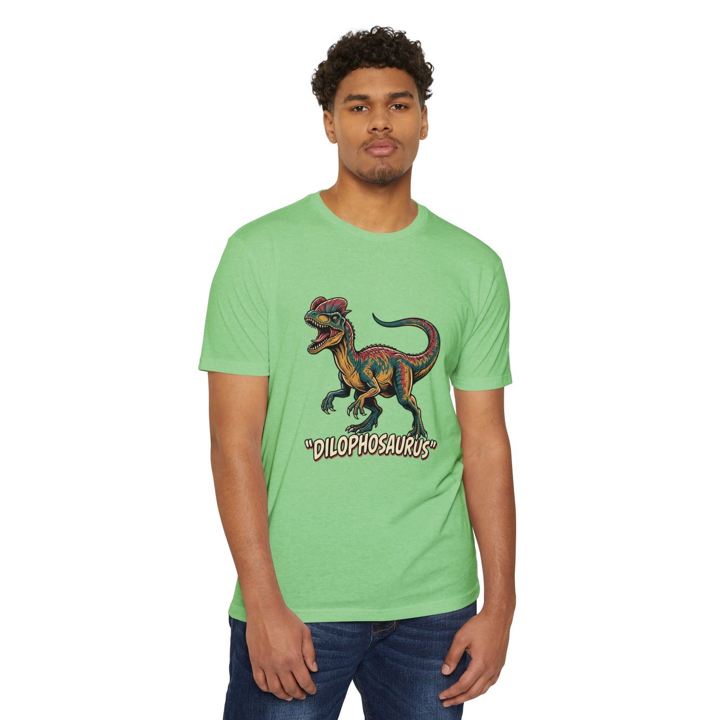 Dilophosaurus Dino T-Shirt — Retro Colorful Dinosaur Graphic Tee