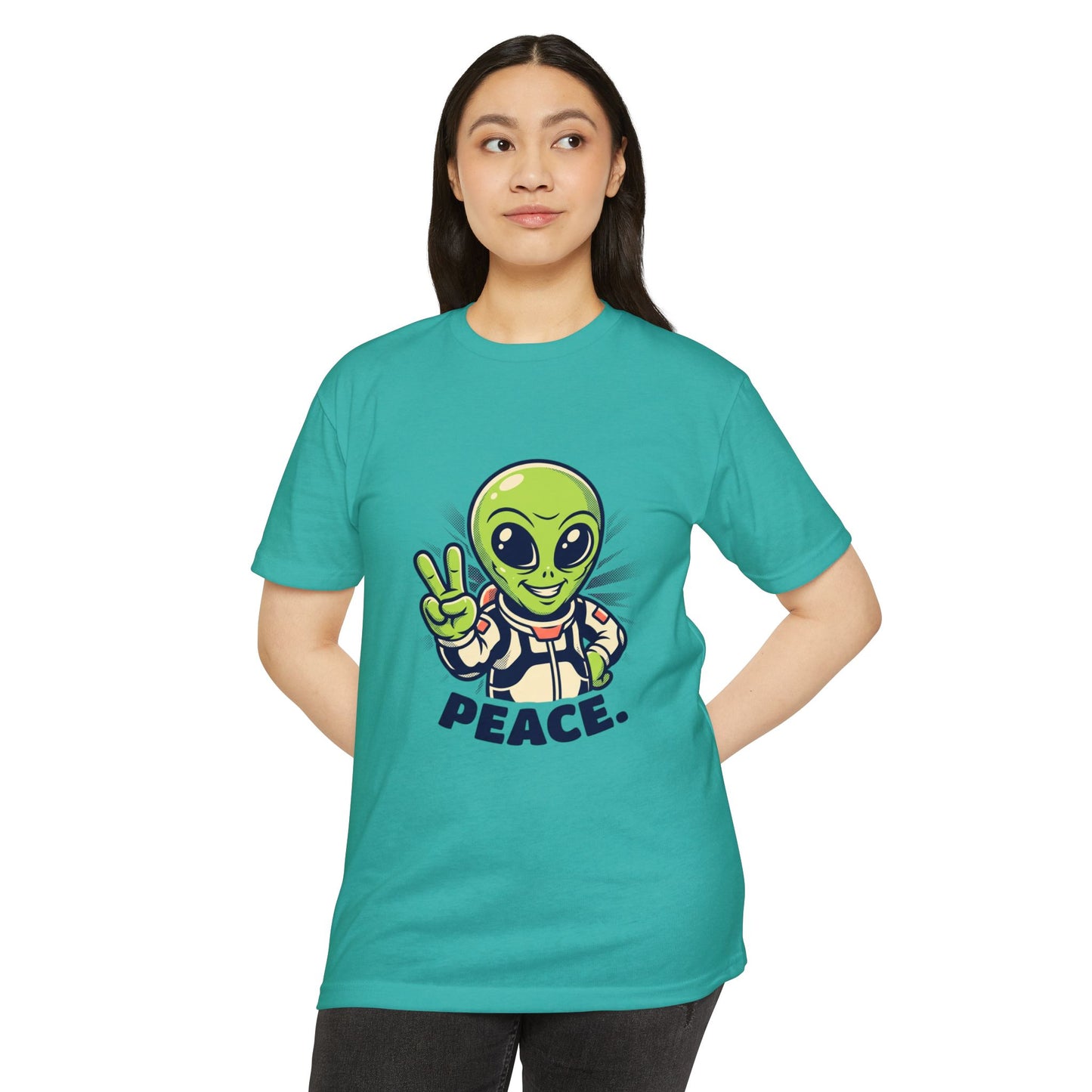 Alien Peace T-Shirt — Cute Green Astronaut Giving Peace Sign
