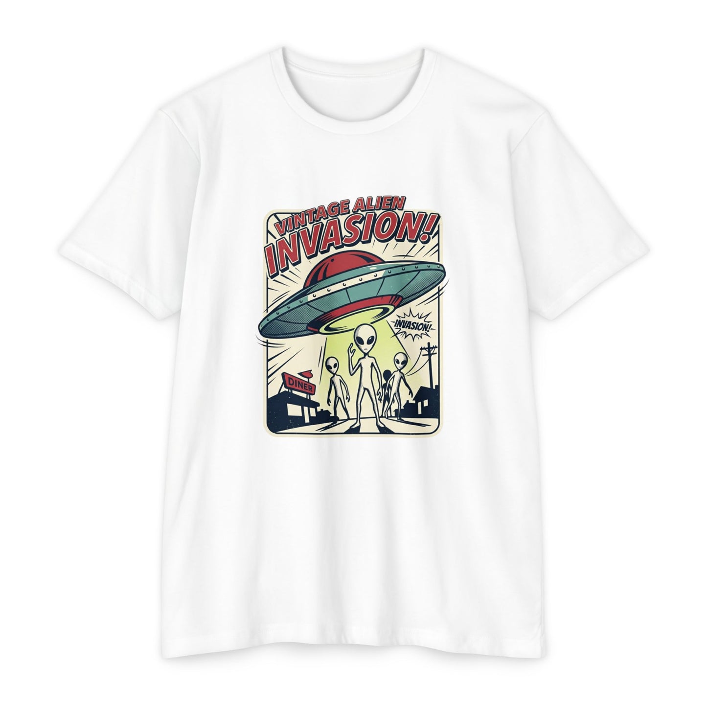 Alien Invasion Vintage UFO Sci‑Fi T-Shirt