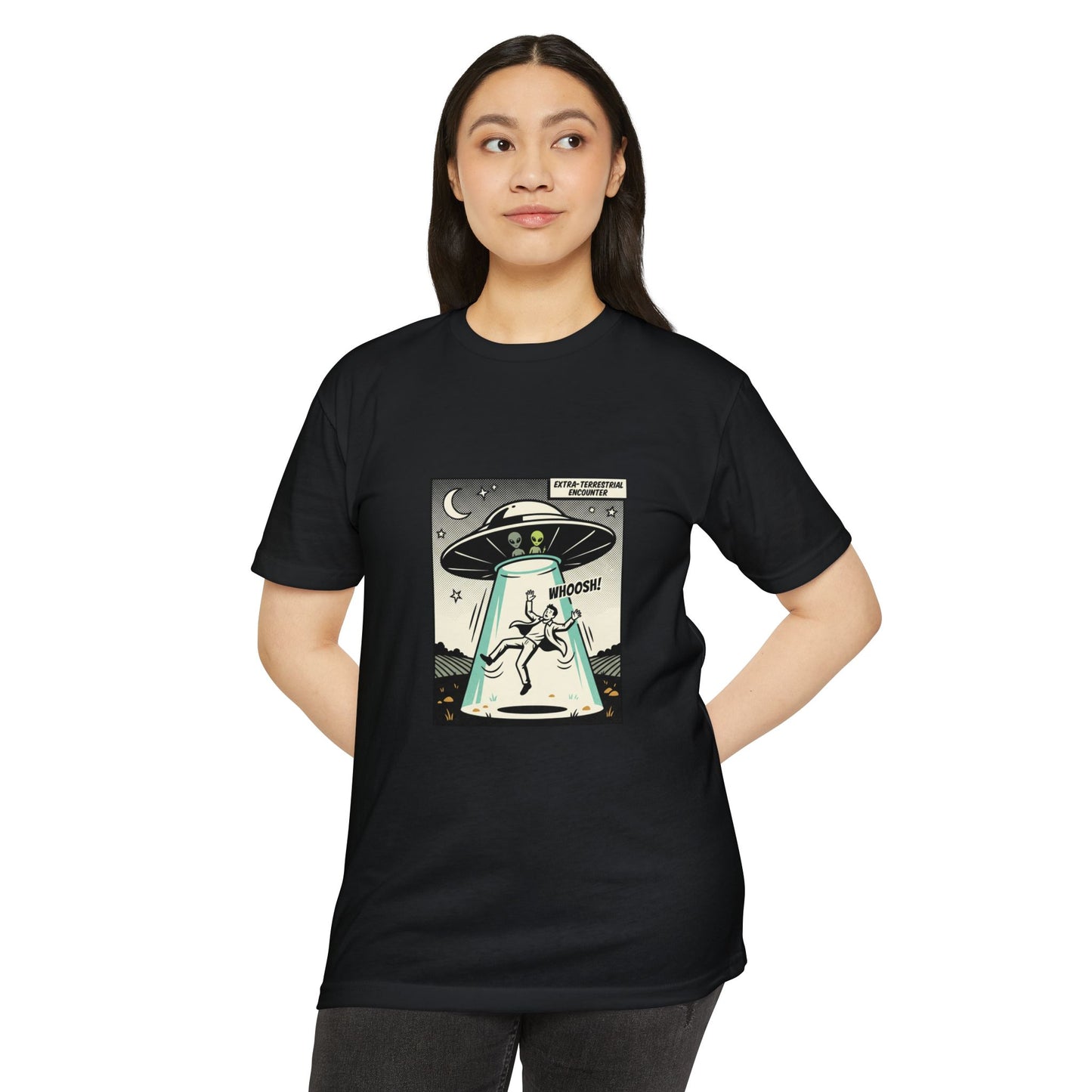 Alien Abduction Graphic Tee — Retro UFO Comic Design