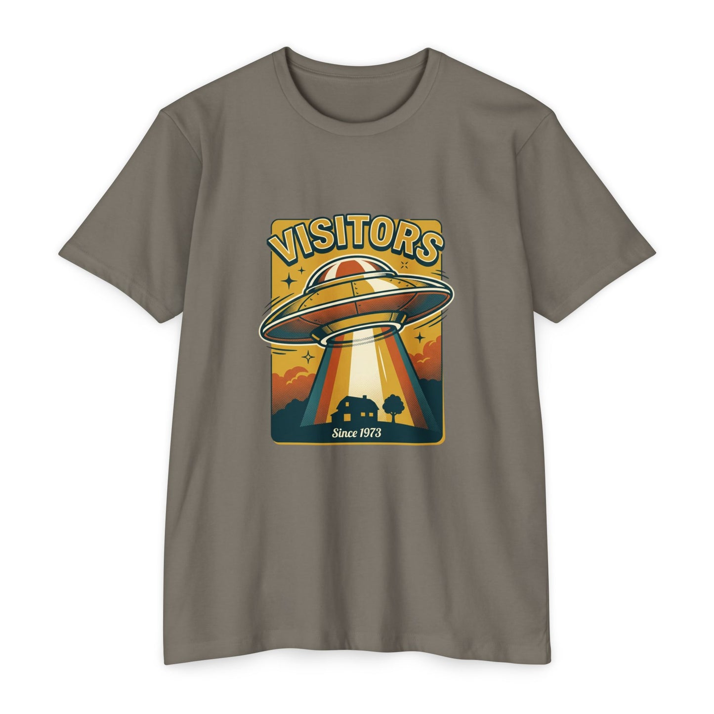 Visitors UFO Graphic T-Shirt — Retro Alien Abduction Design