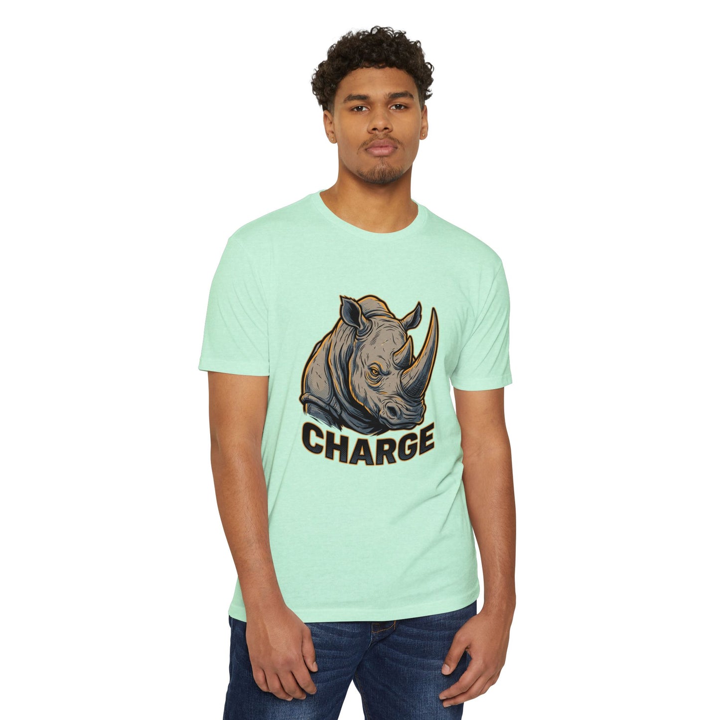 Rhino Charge Graphic T-Shirt — Bold Wildlife Tee with “CHARGE” Design