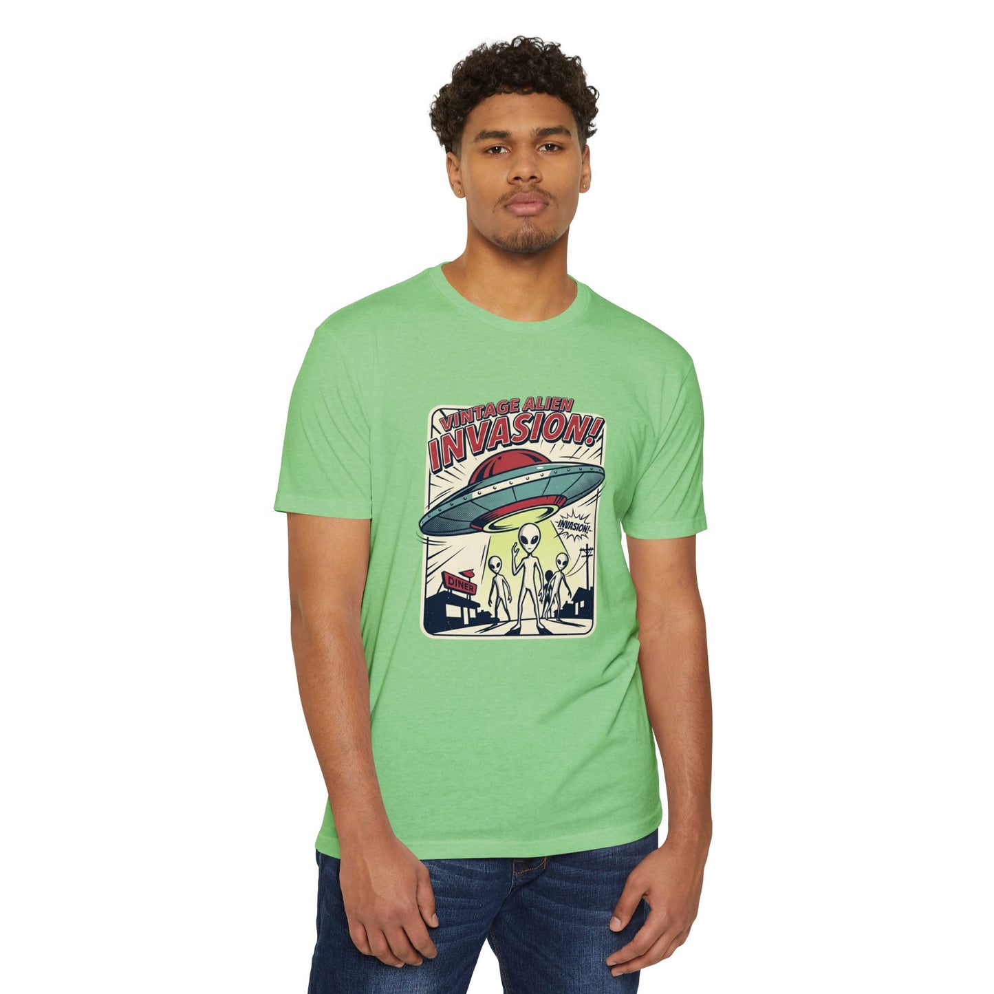 Alien Invasion Vintage UFO Sci‑Fi T-Shirt