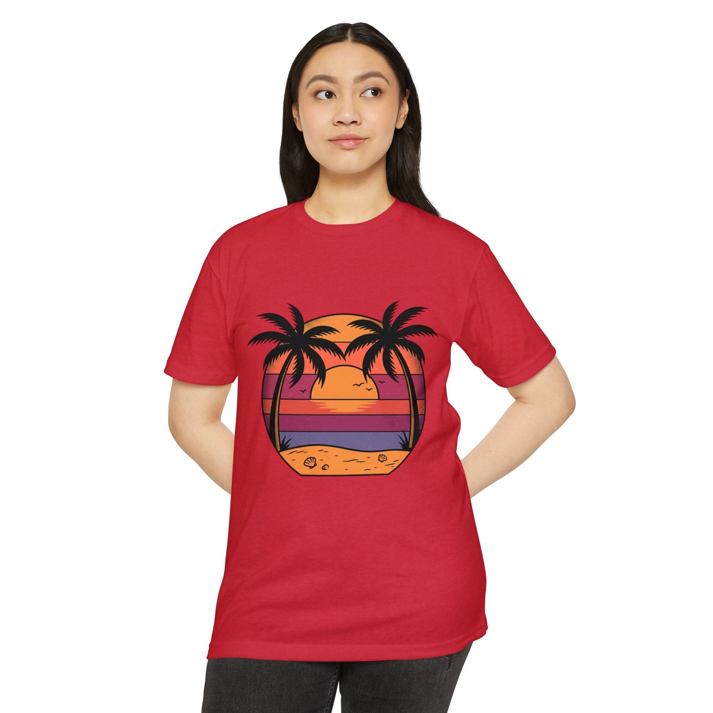 Sunset Palm Beach T-Shirt — Retro Tropical Sunset Graphic