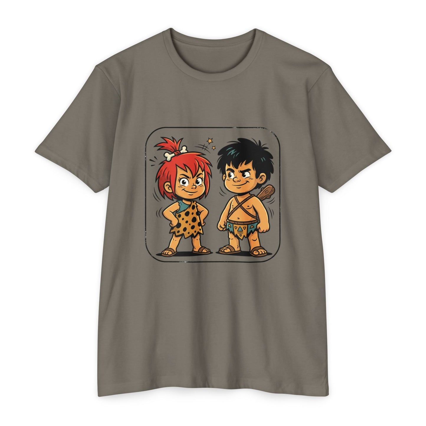 Caveman Couple Cartoon T-Shirt — Cute Prehistoric Couple Graphic Tee