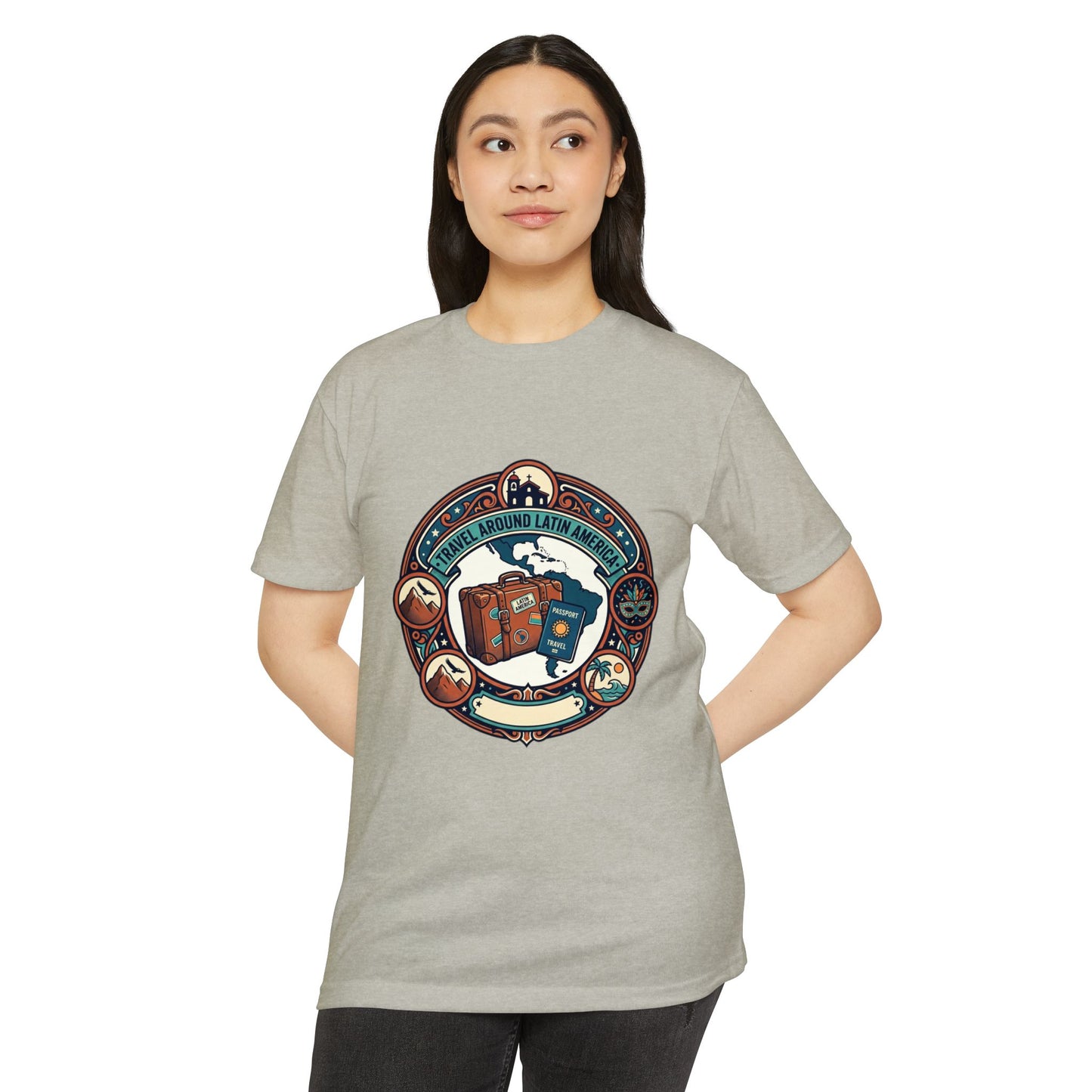 Travel Around Latin America T-Shirt — Vintage Suitcase & Adventure Badge
