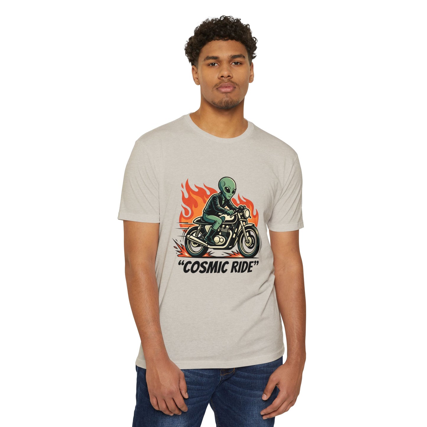 Cosmic Ride Alien Motorcycle T‑Shirt — Retro Biker Tee