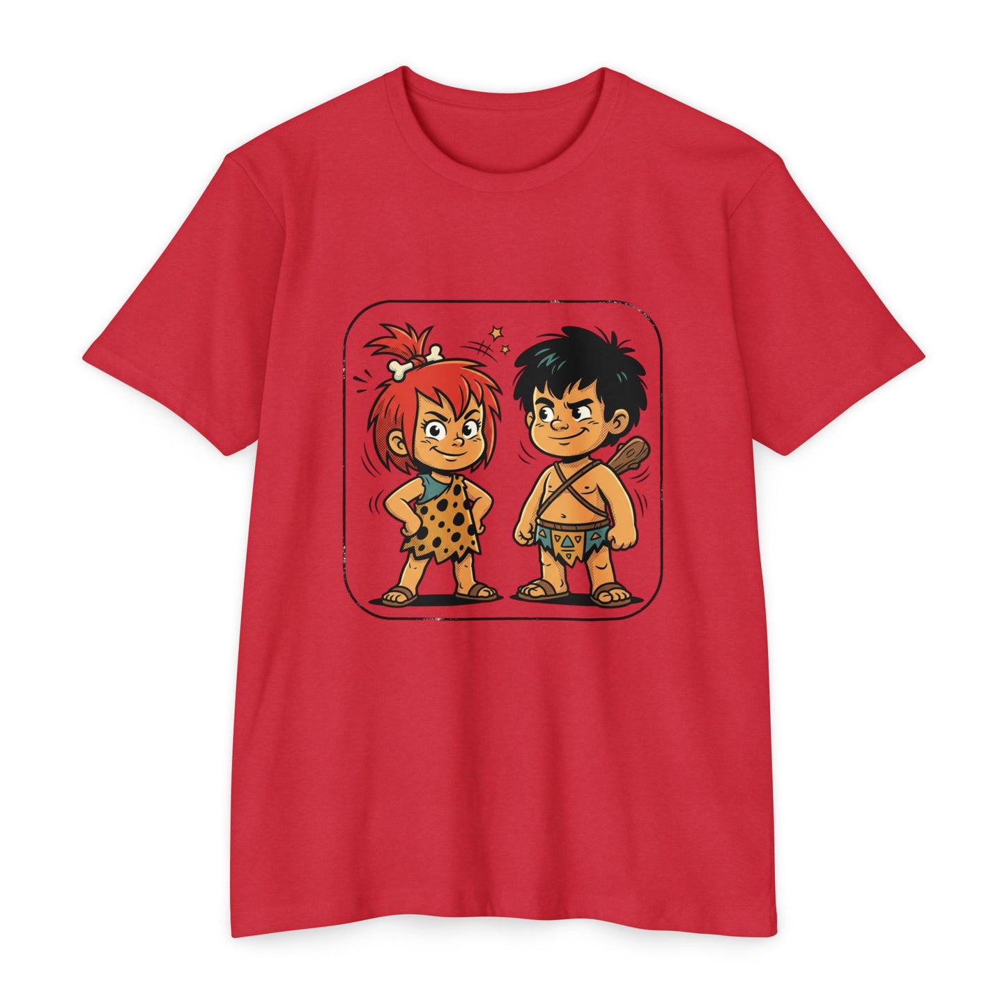 Caveman Couple Cartoon T-Shirt — Cute Prehistoric Couple Graphic Tee