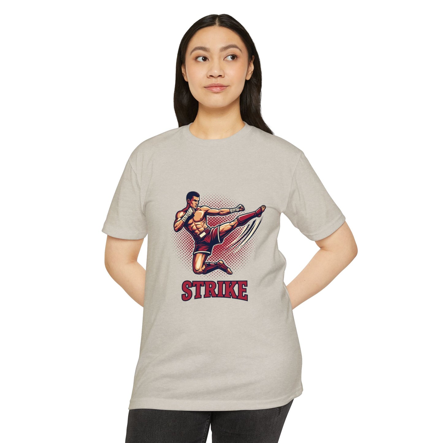 Camiseta de Chute de Artes Marciais — Camiseta Gráfica Retrô 'STRIKE' de Lutador