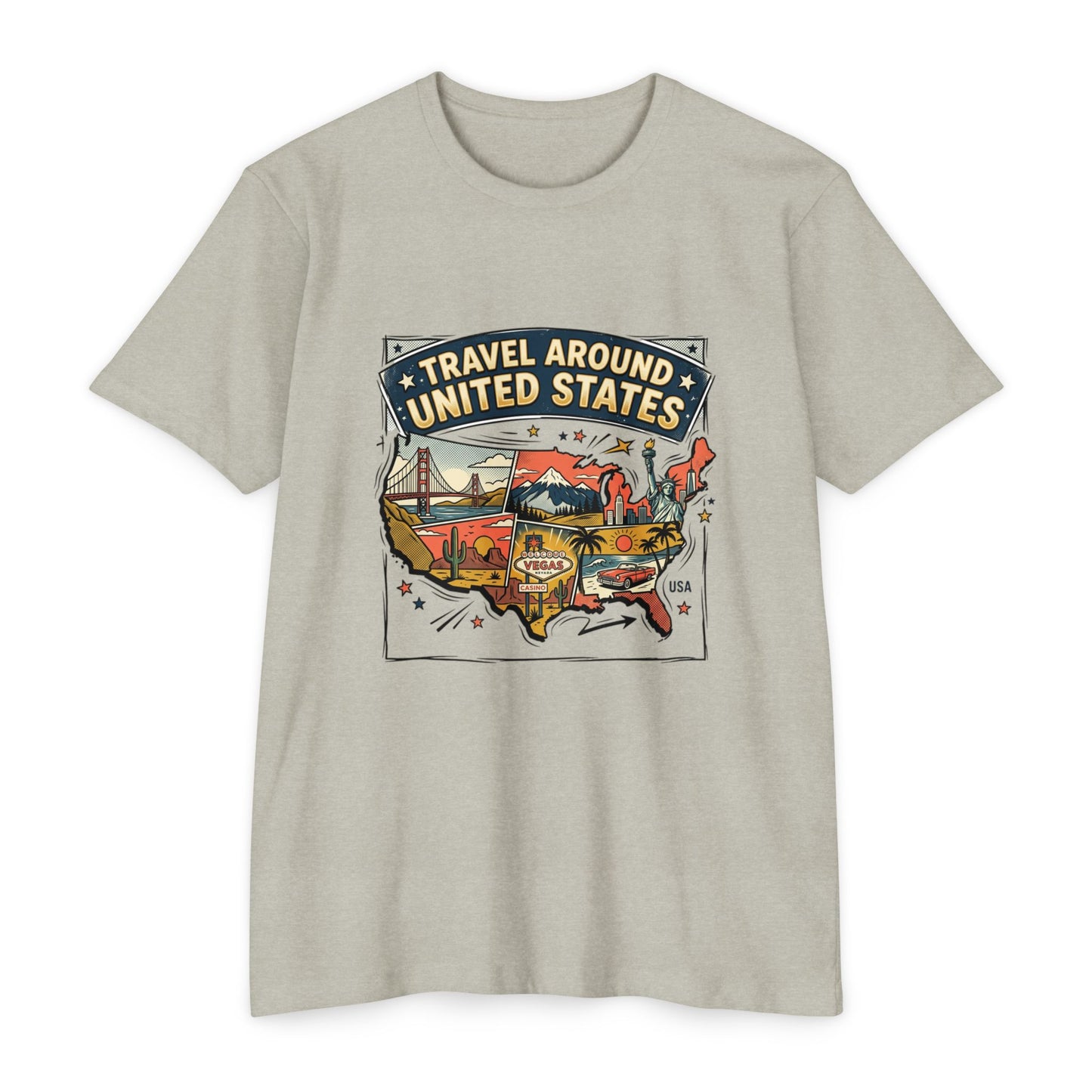 Vintage USA Road Trip Map T-Shirt — Travel Around United States Tee