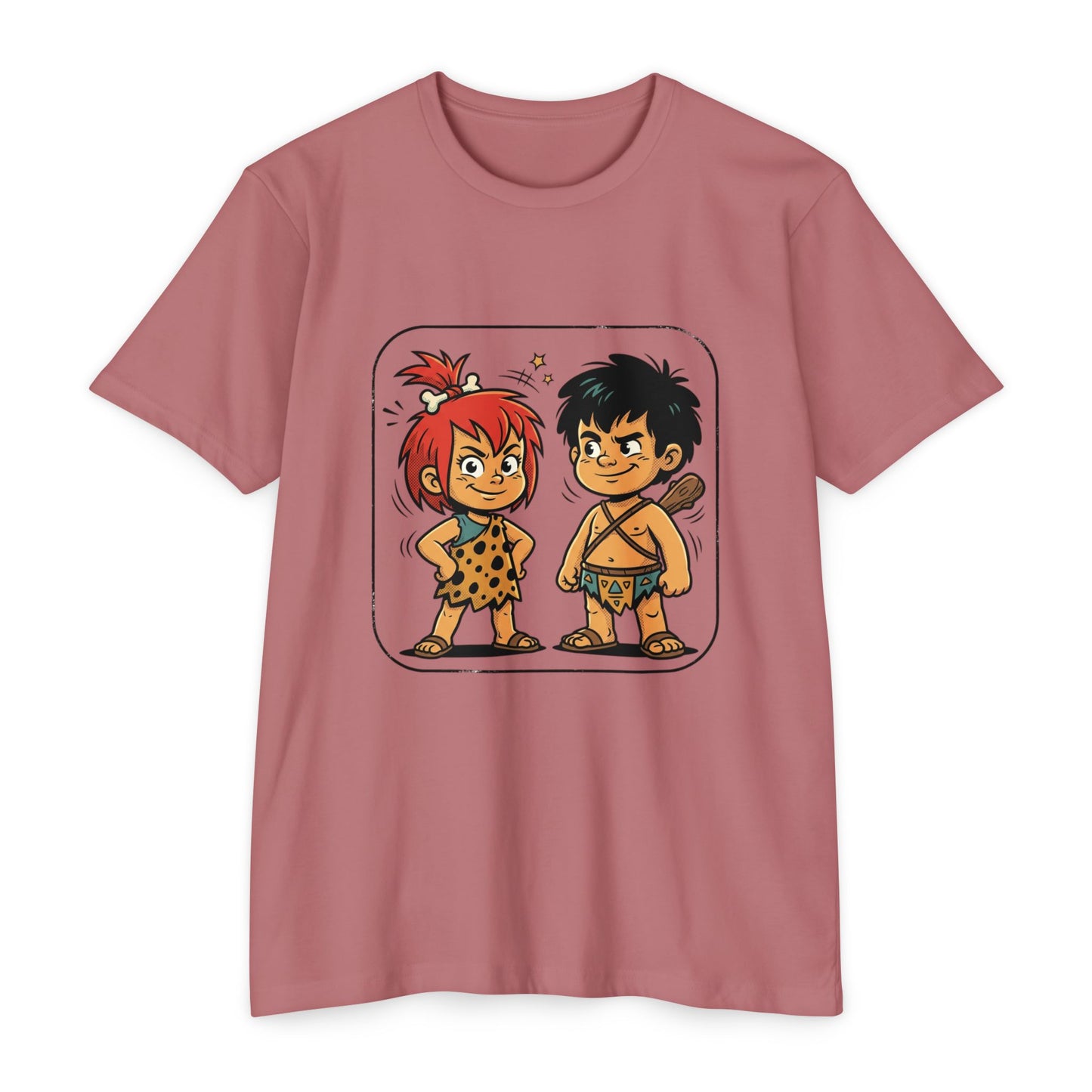 Caveman Couple Cartoon T-Shirt — Cute Prehistoric Couple Graphic Tee