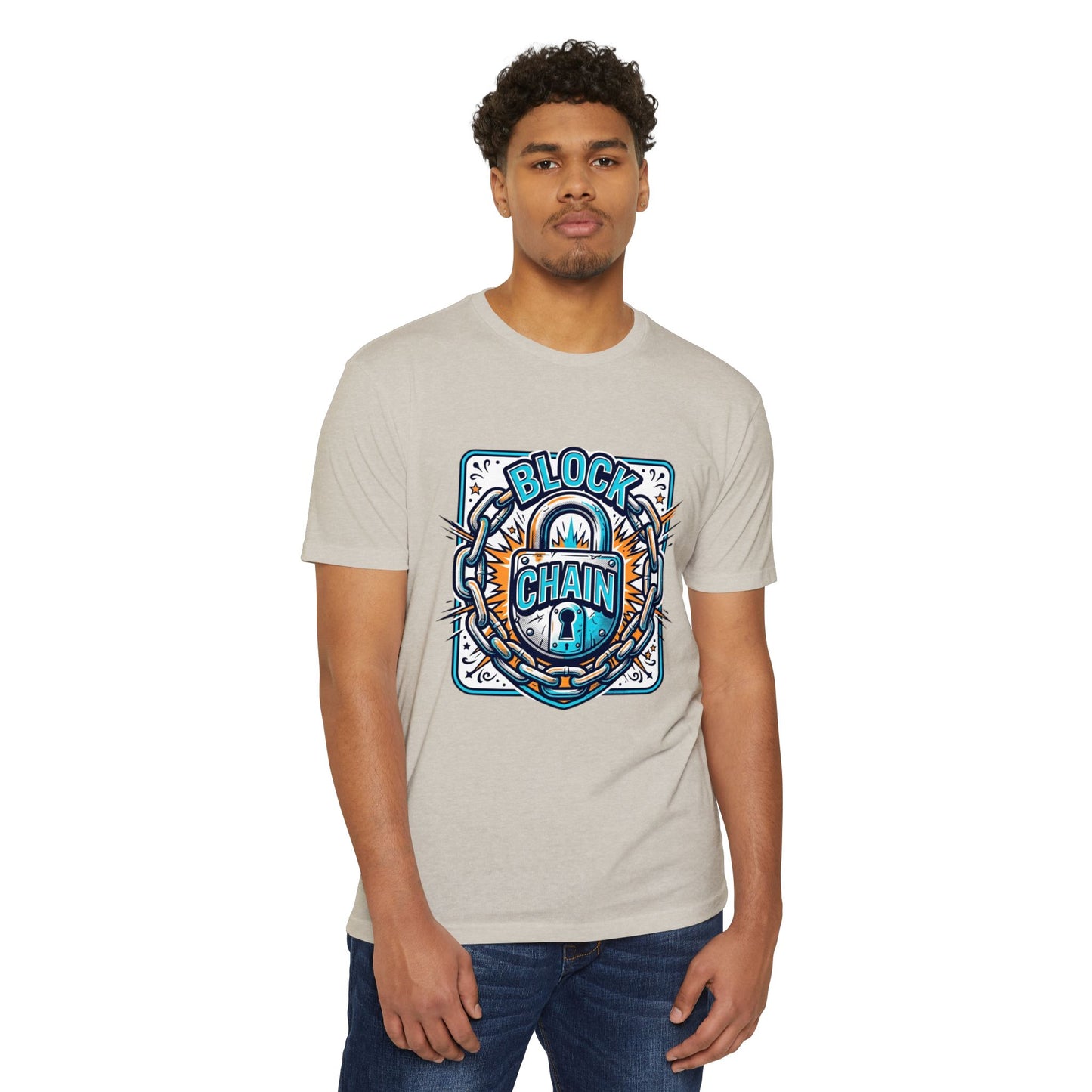Camiseta Blockchain Shield — Camiseta retro con gráfico de candado y cadena de criptomonedas