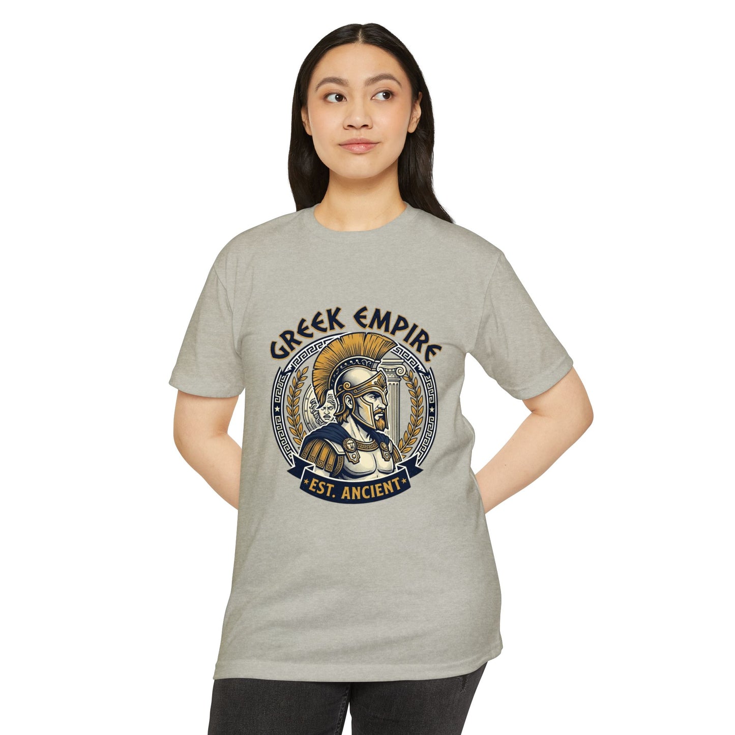 Greek Empire T-Shirt – 'Est. Ancient' Spartan Helmet Graphic