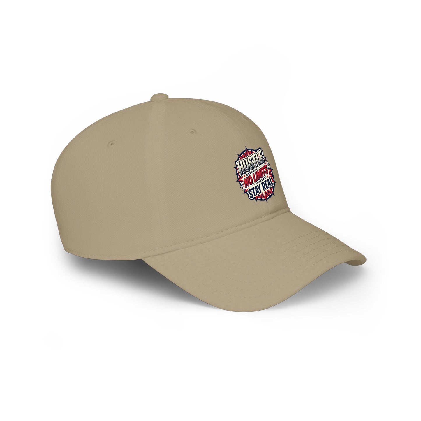 Hustle No Limits Stay Real Embroidered Baseball Cap — Red Low Profile