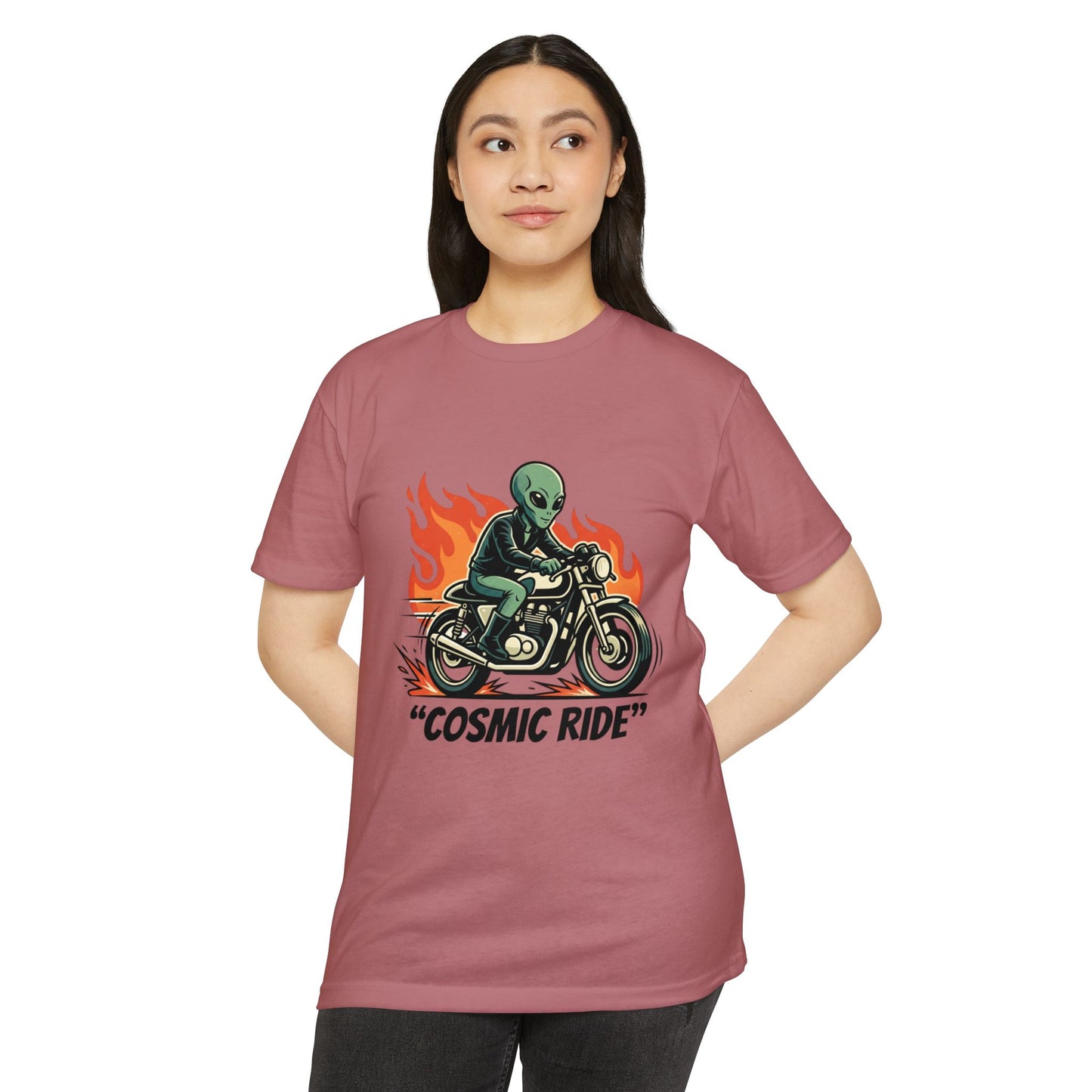 Cosmic Ride Alien Motorcycle T‑Shirt — Retro Biker Tee