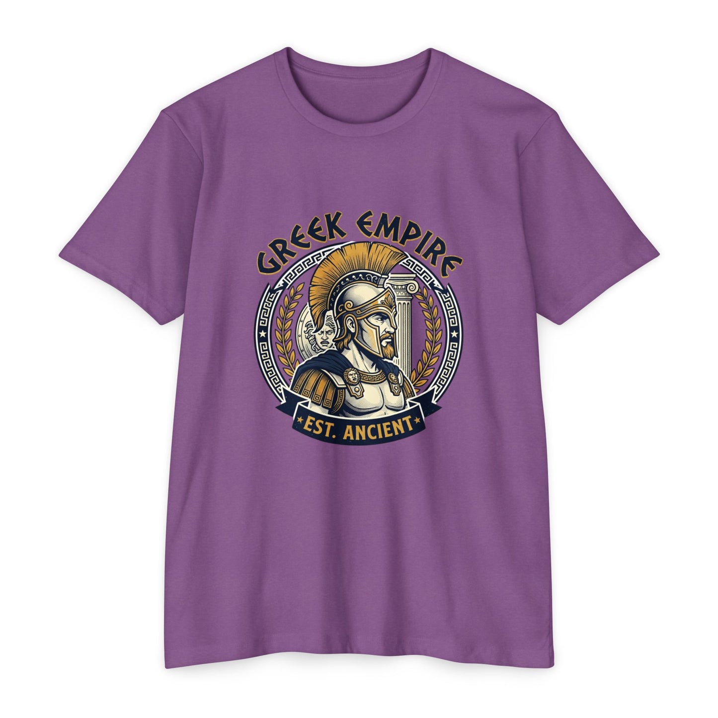 Greek Empire T-Shirt – 'Est. Ancient' Spartan Helmet Graphic