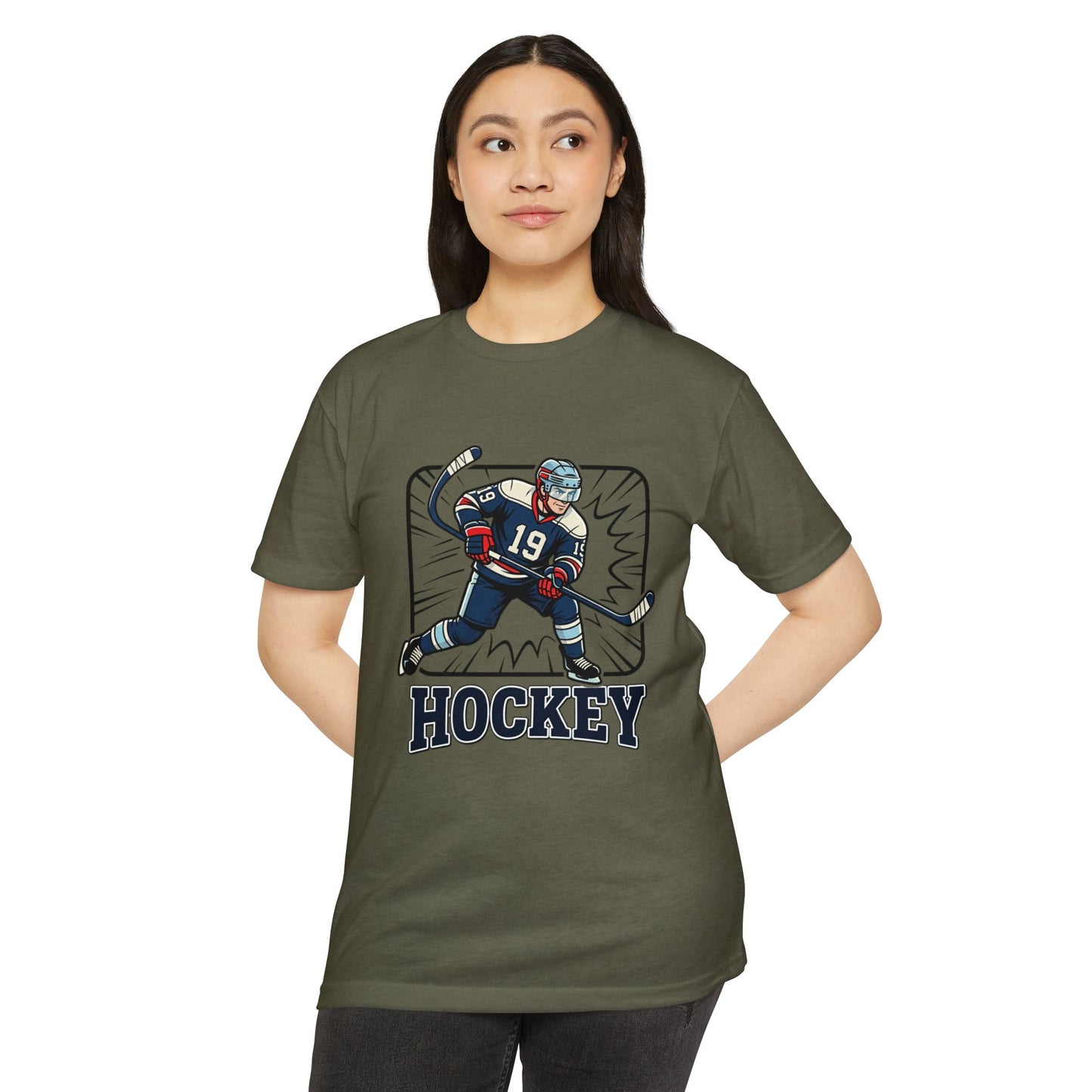 Hockey Player Graphic T-Shirt — Vintage Ice Hockey Jersey Tee