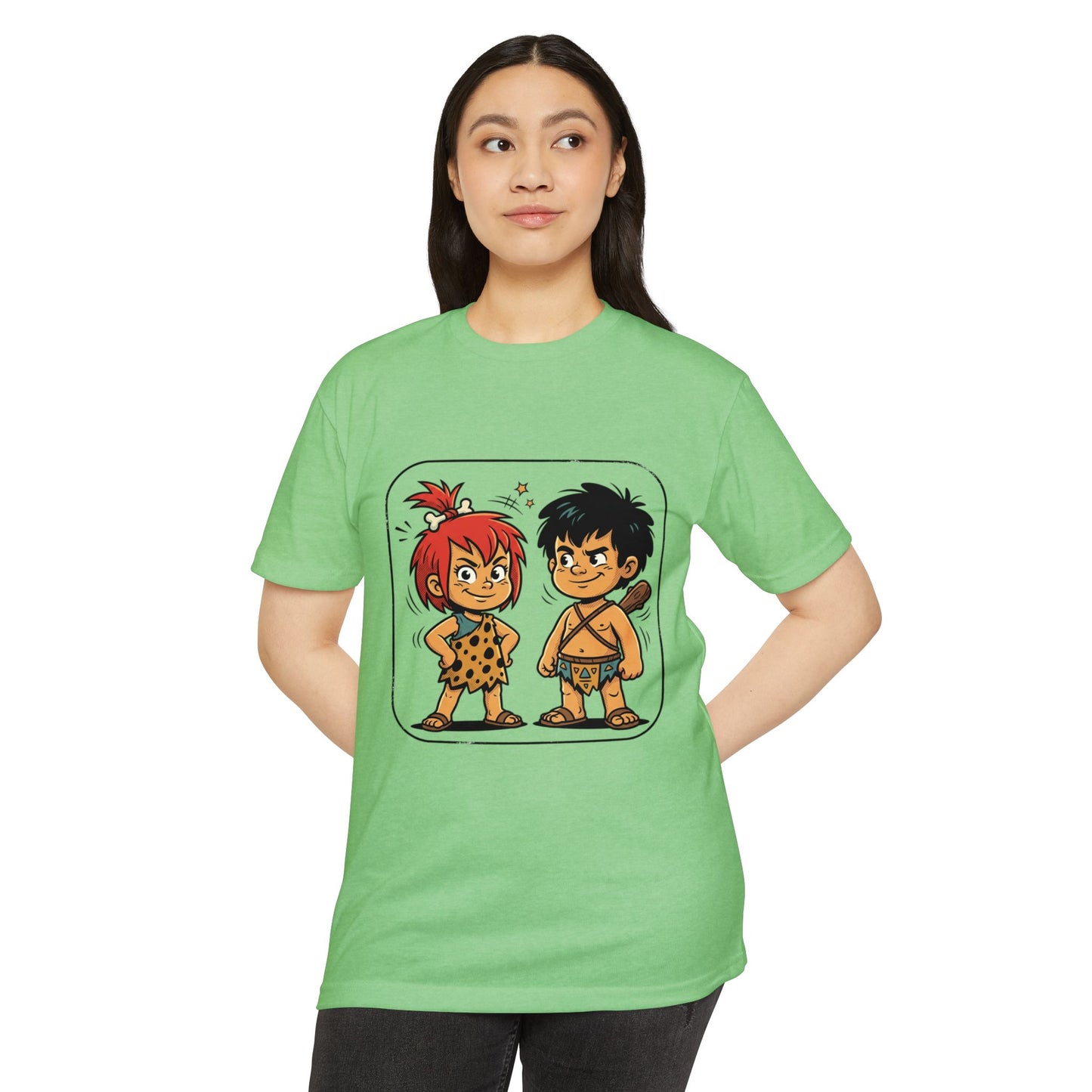 Caveman Couple Cartoon T-Shirt — Cute Prehistoric Couple Graphic Tee