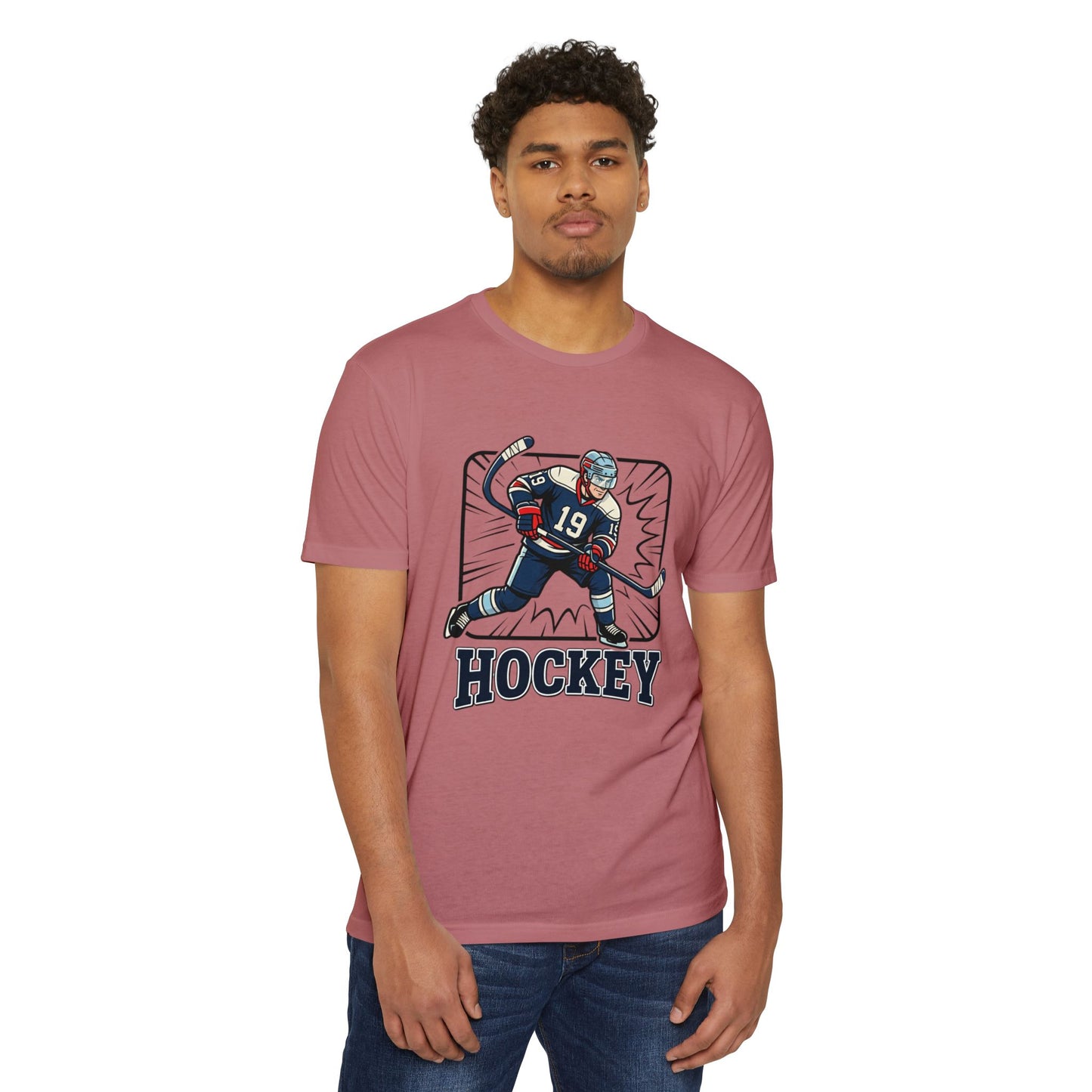 Hockey Player Graphic T-Shirt — Vintage Ice Hockey Jersey Tee