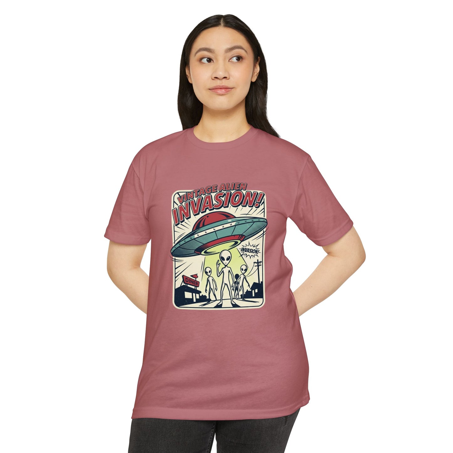 Alien Invasion Vintage UFO Sci‑Fi T-Shirt
