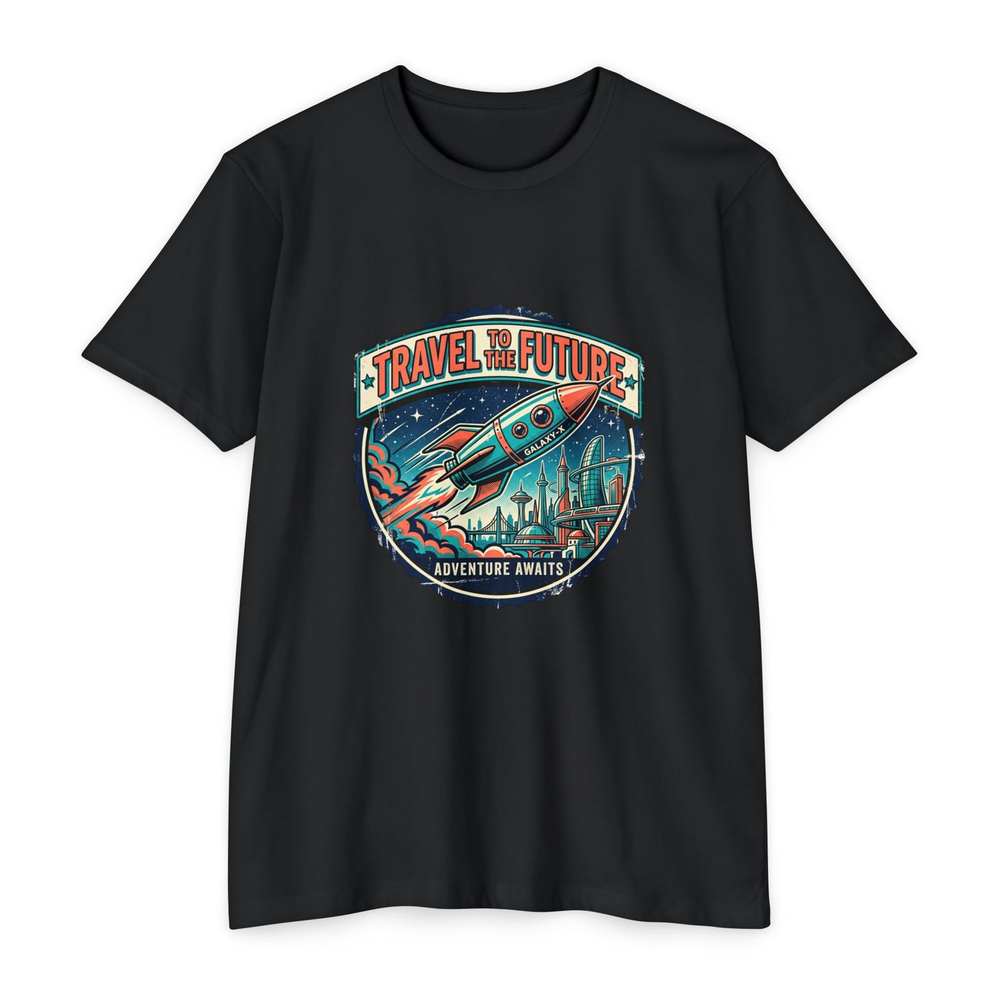 Travel the Future Rocket T-Shirt — Adventure Awaits Vintage Space Tee