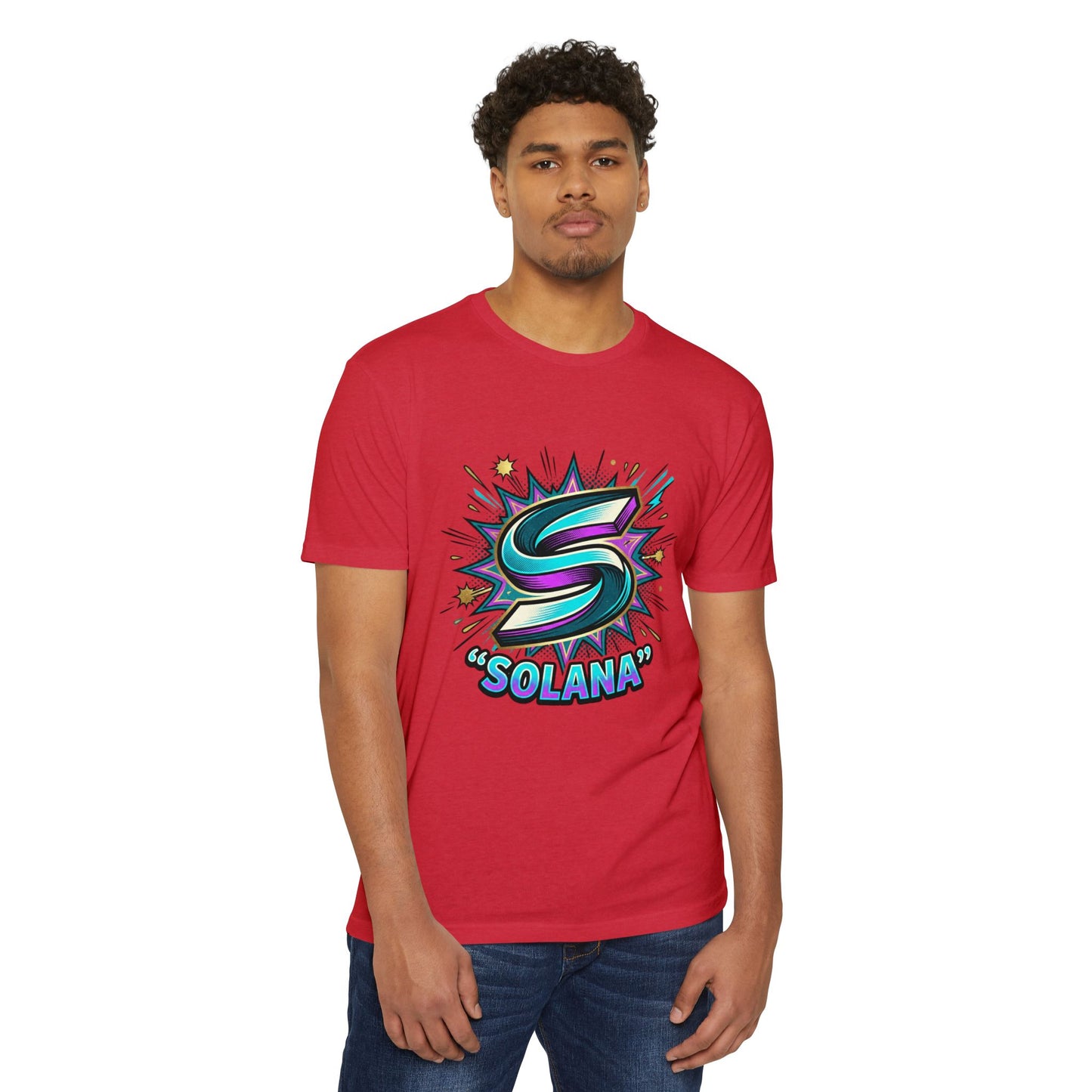 Camiseta com o logotipo Solana Comic — Camiseta Cripto Retrô Gamer