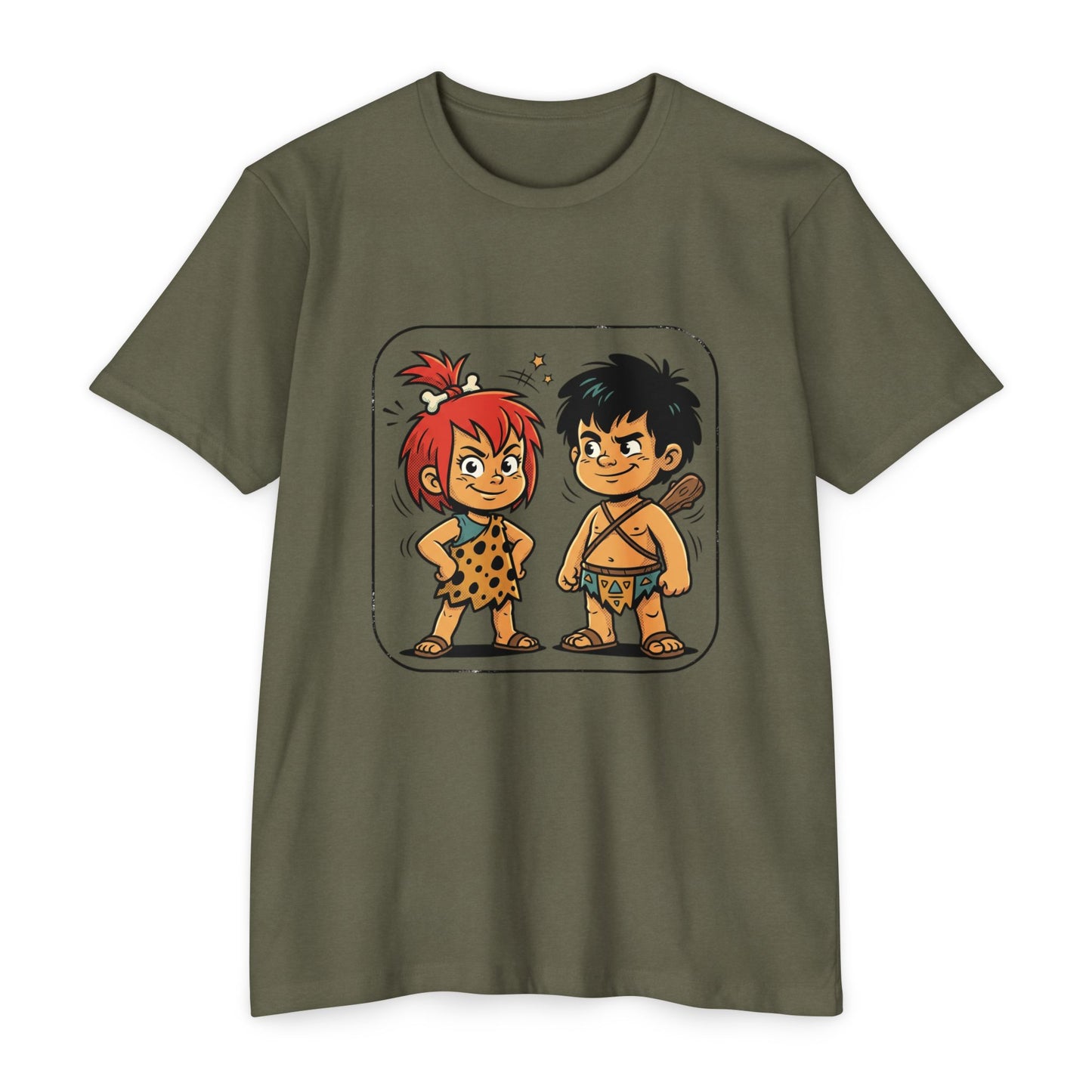 Caveman Couple Cartoon T-Shirt — Cute Prehistoric Couple Graphic Tee