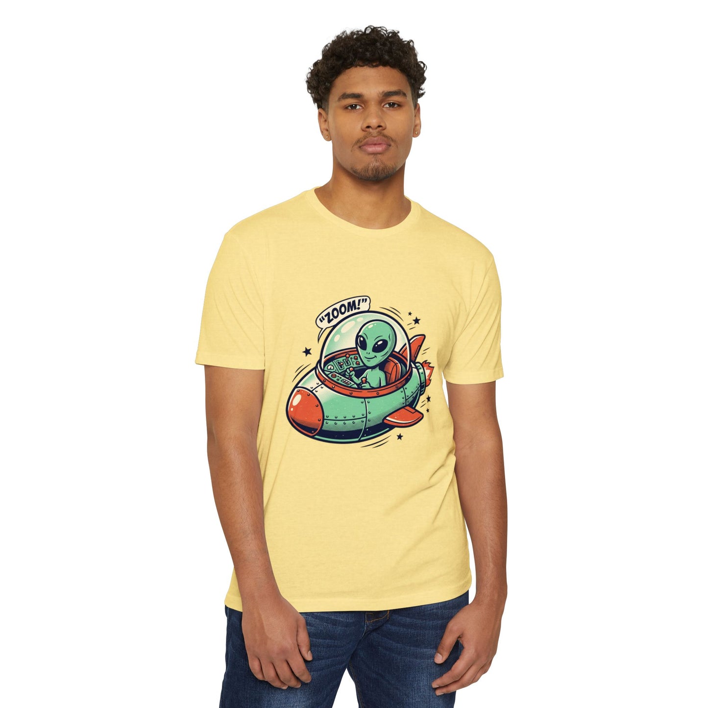 Alien Spaceship T-Shirt — Cute Green Alien Rocket 'Zoom!' Tee