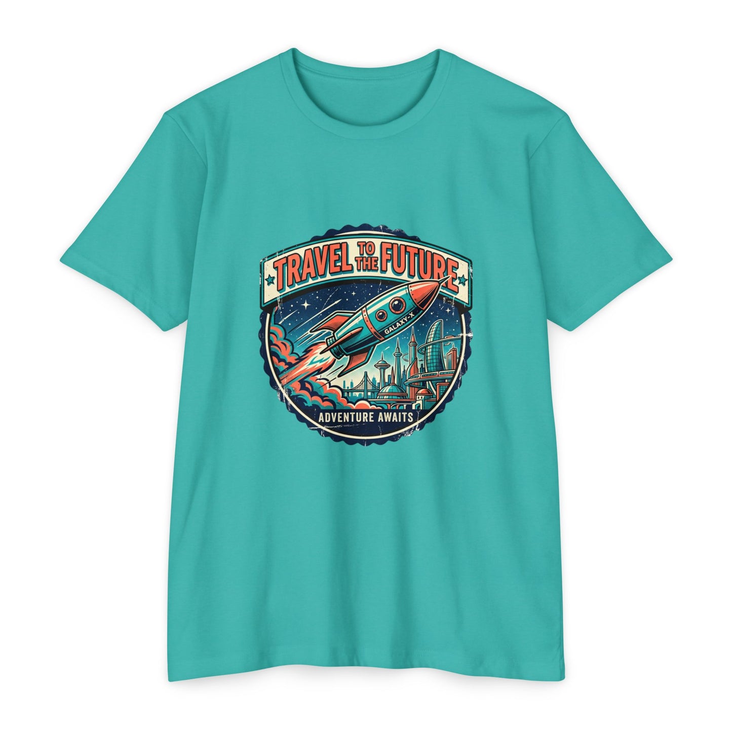 Travel the Future Rocket T-Shirt — Adventure Awaits Vintage Space Tee