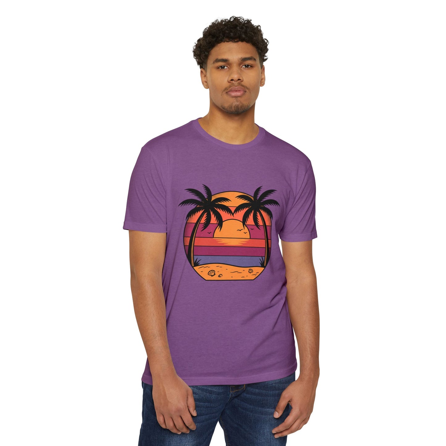Sunset Palm Beach T-Shirt — Retro Tropical Sunset Graphic