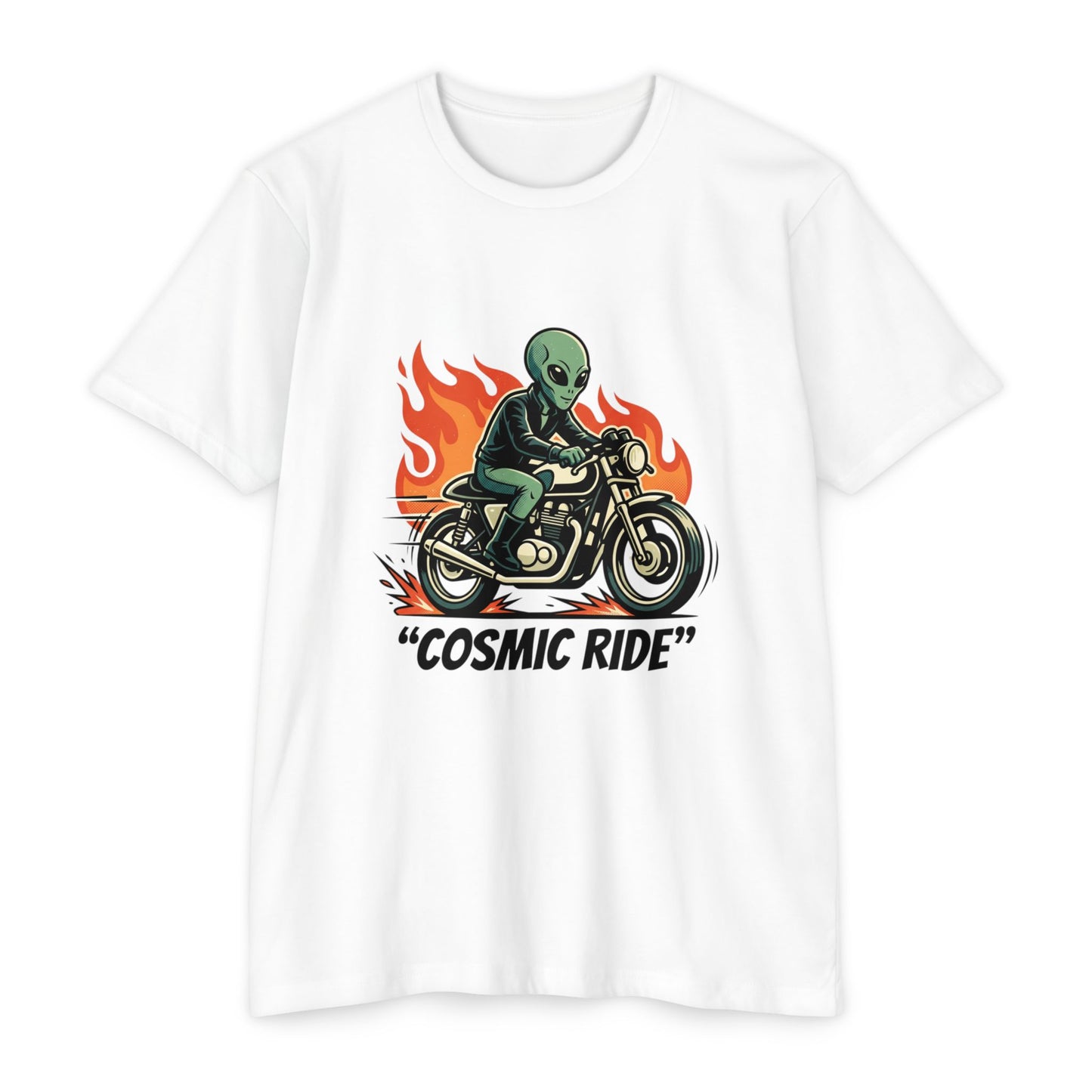 Cosmic Ride Alien Motorcycle T‑Shirt — Retro Biker Tee