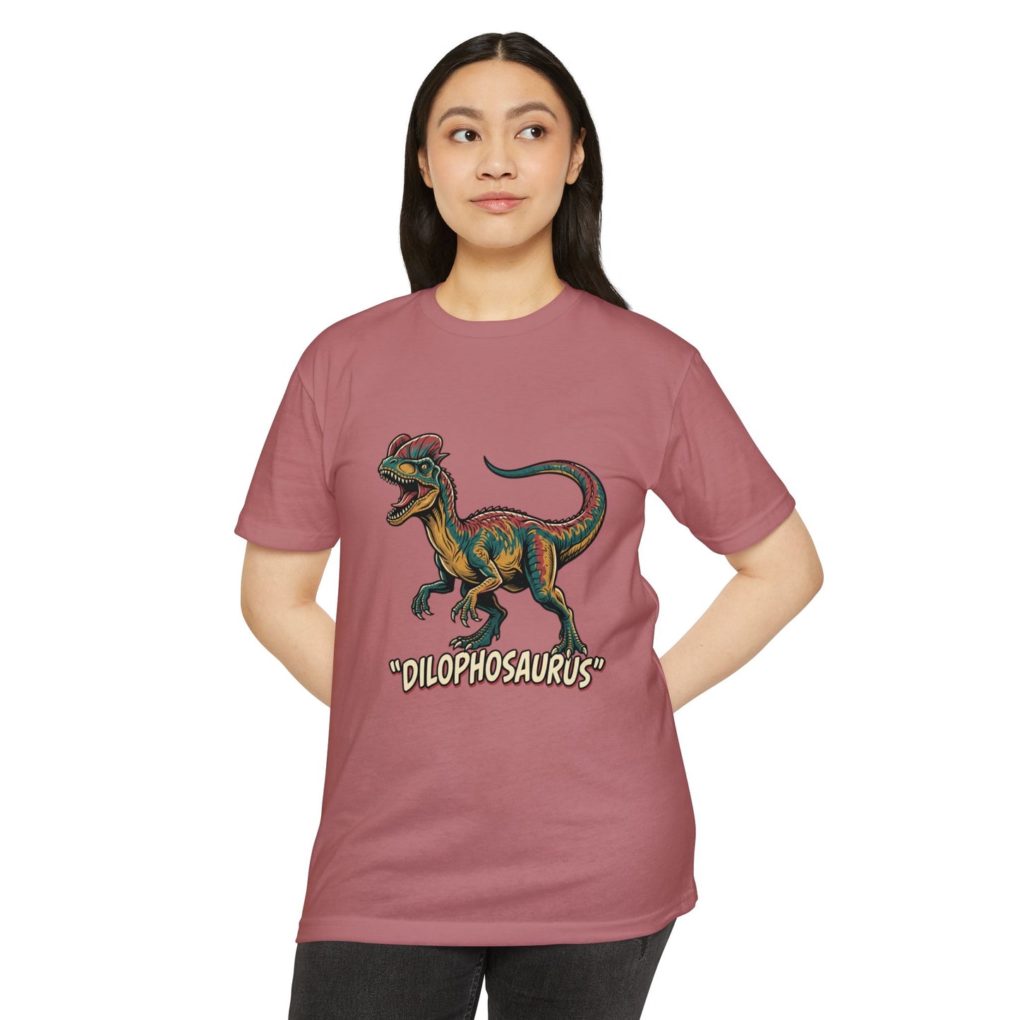 Dilophosaurus Dino T-Shirt — Retro Colorful Dinosaur Graphic Tee