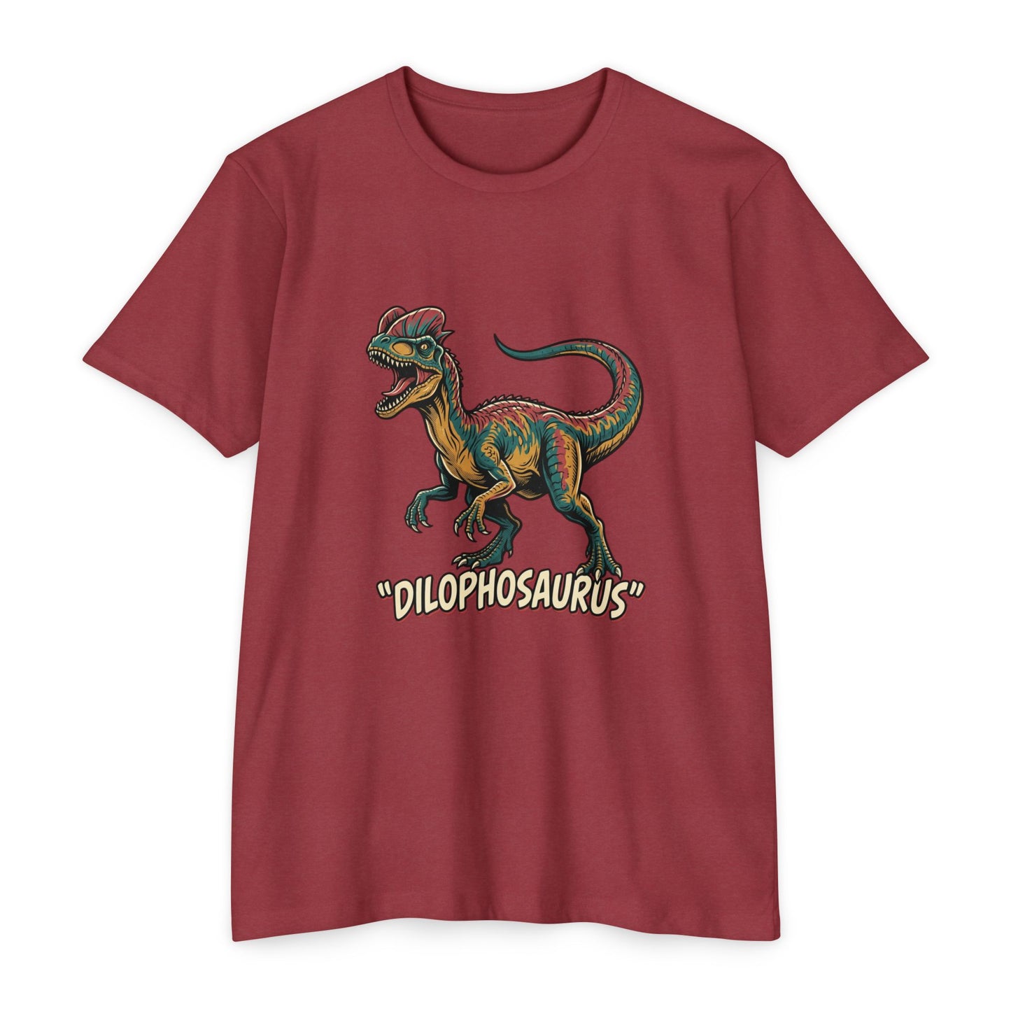 Dilophosaurus Dino T-Shirt — Retro Colorful Dinosaur Graphic Tee