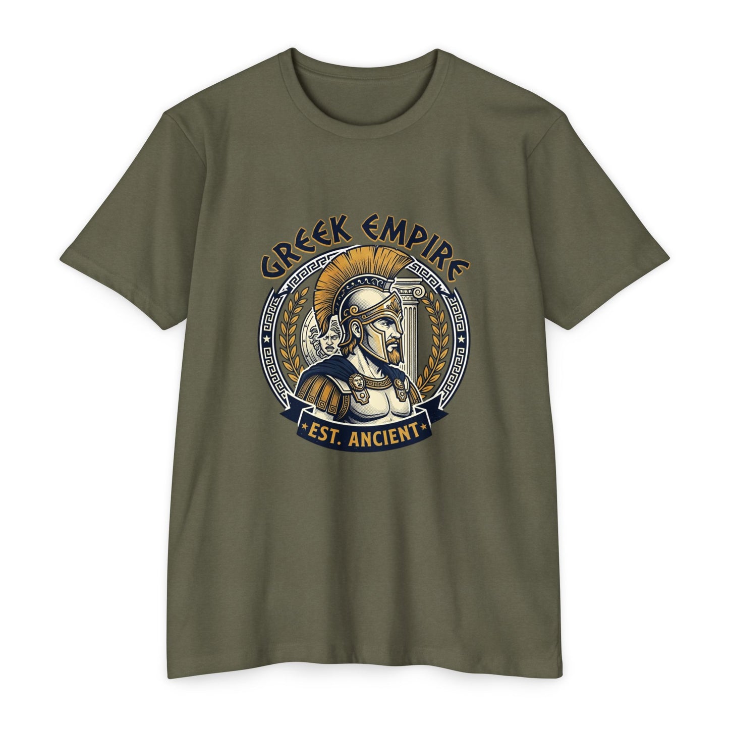 Greek Empire T-Shirt – 'Est. Ancient' Spartan Helmet Graphic