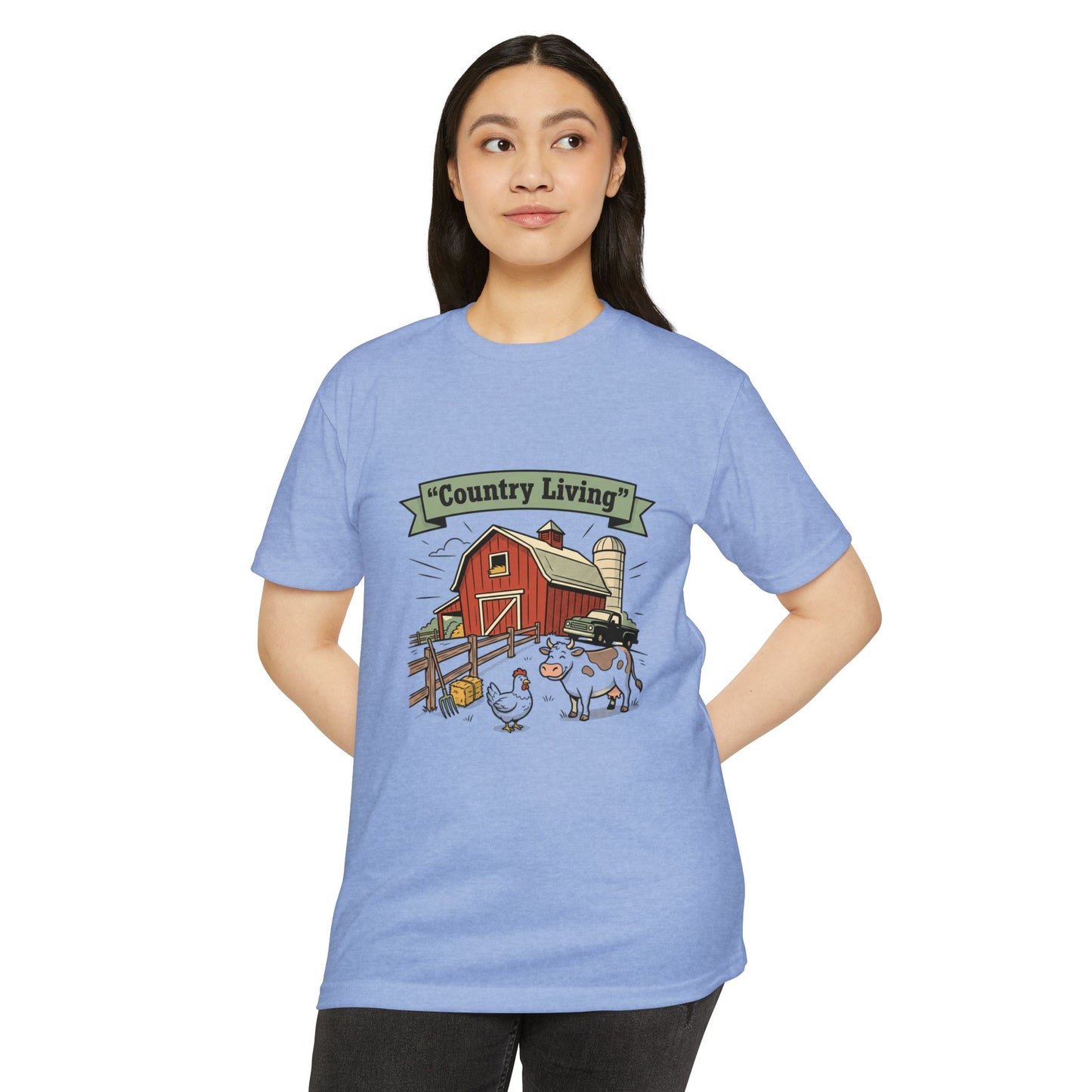 Country Living Farm T-Shirt — Rustic Barn, Cow & Chicken Graphic Tee
