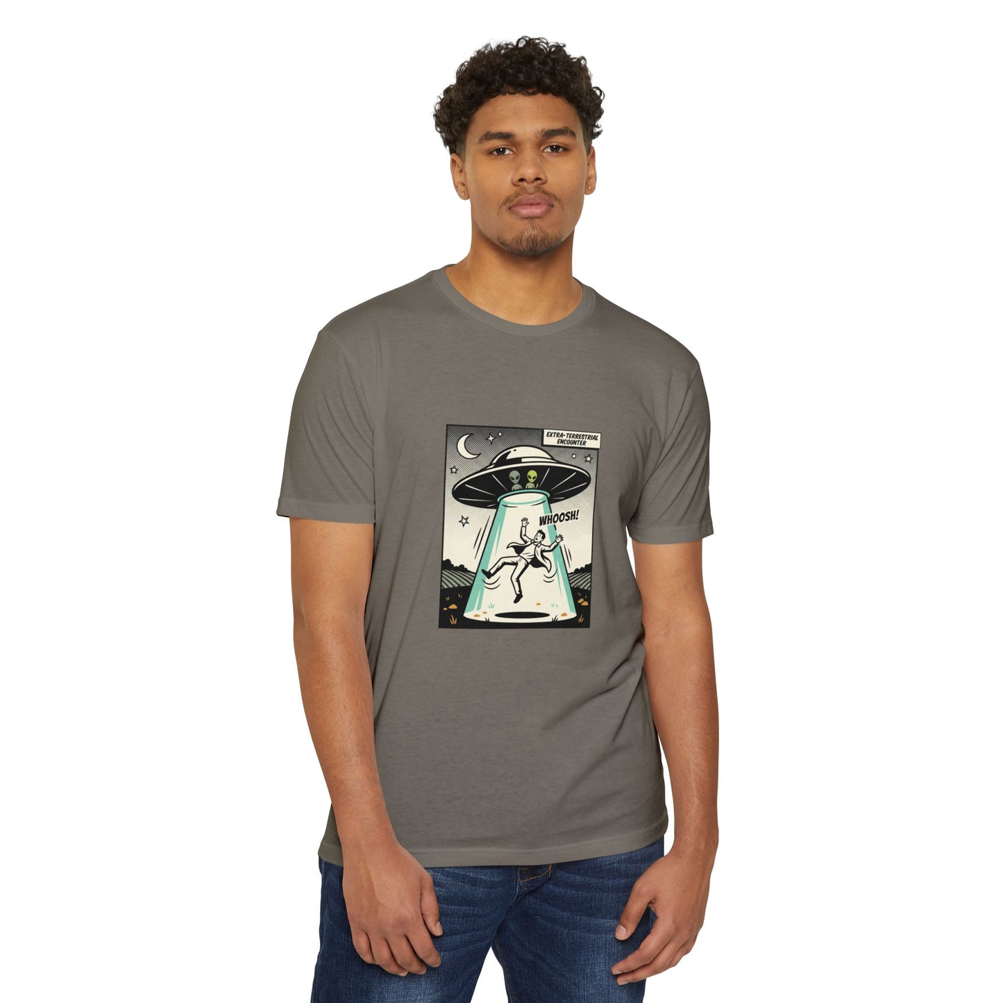 Alien Abduction Graphic Tee — Retro UFO Comic Design