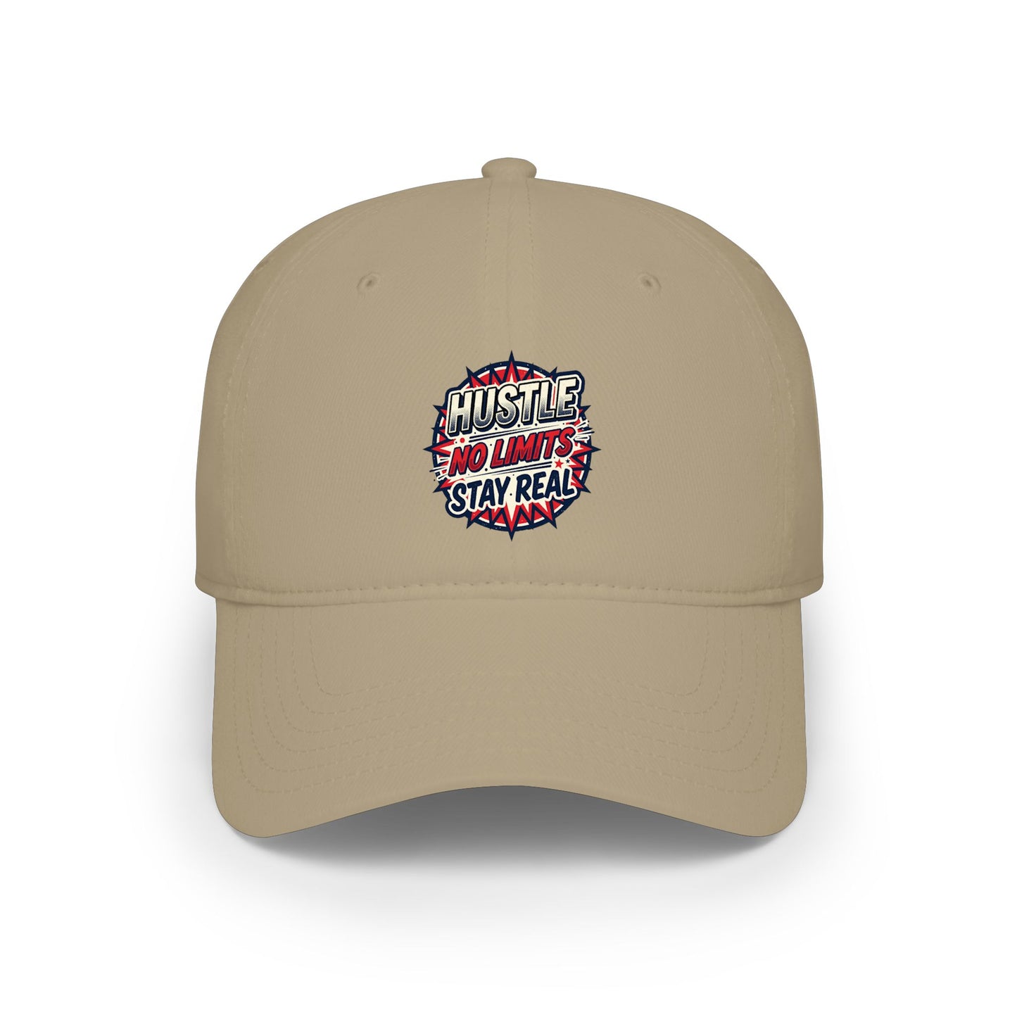 Hustle No Limits Stay Real Embroidered Baseball Cap — Red Low Profile