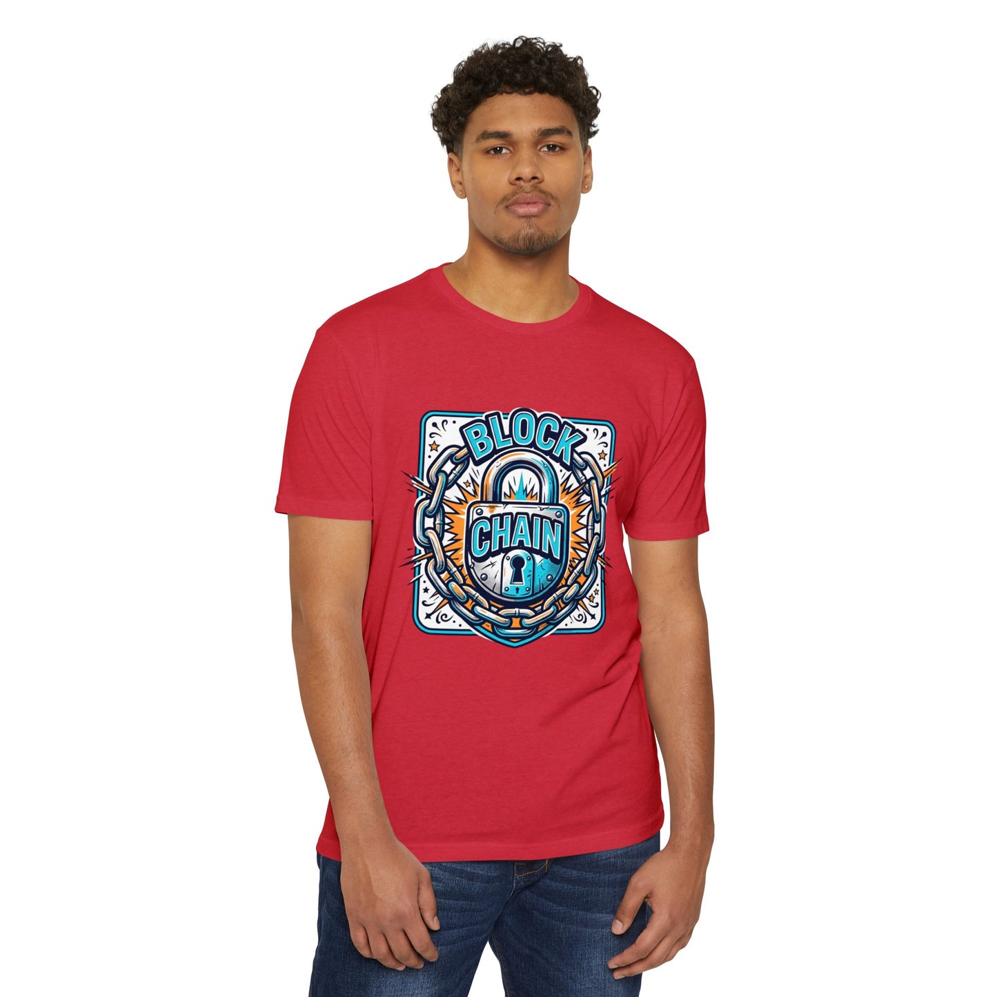 Camiseta Blockchain Shield — Camiseta retro con gráfico de candado y cadena de criptomonedas